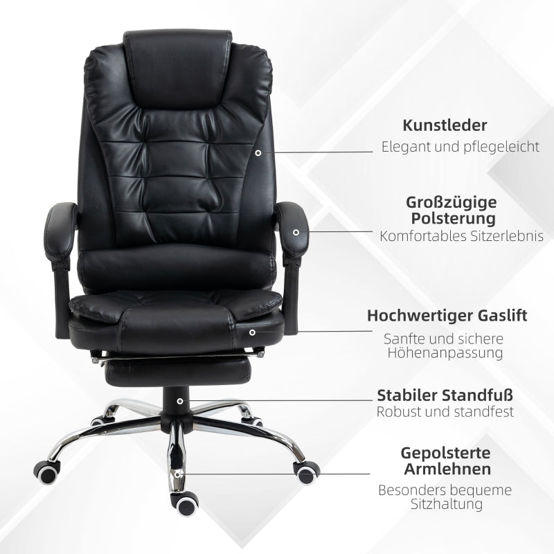 Bürostuhl, Fußstützen-Schreibtischstuhl, verstellbare Rückenlehne, höhenverstellbar, Schwarz