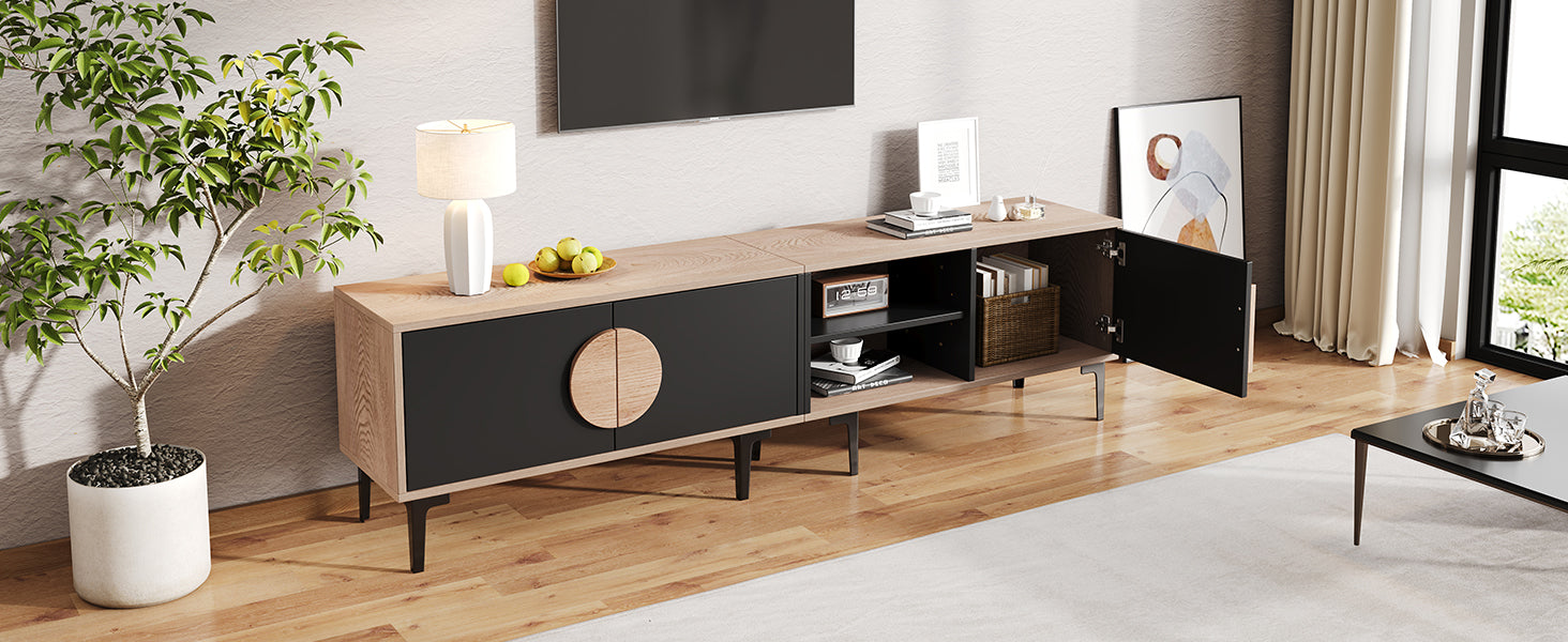 TV Cabinet Lowboard 180cm 2 Cabinets Open Shelves for 80 Inch TV - Wood/Black