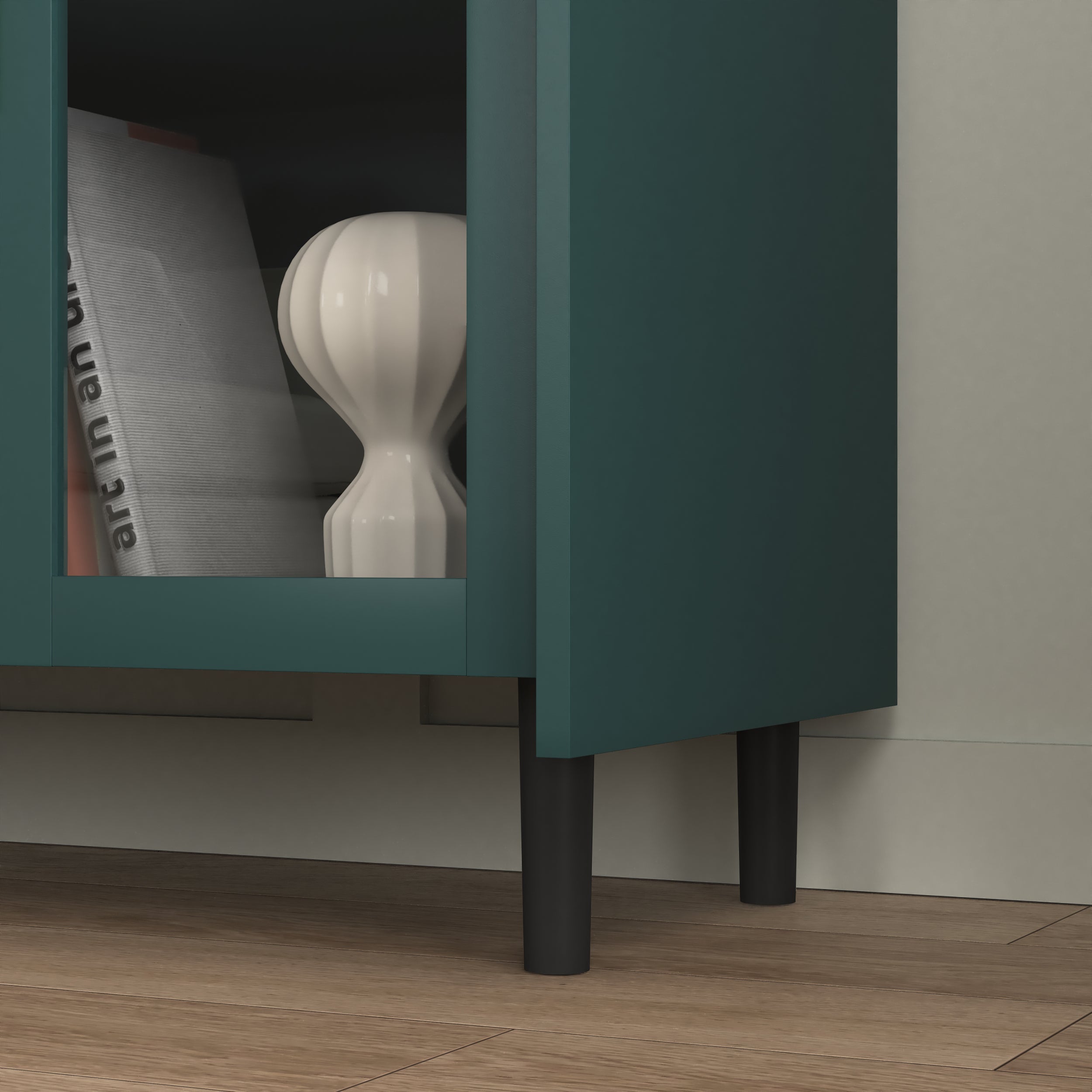 Modern Pantry Cabinet 55-inch with 2 Drawers 2 Glass Doors & Shelves - Green