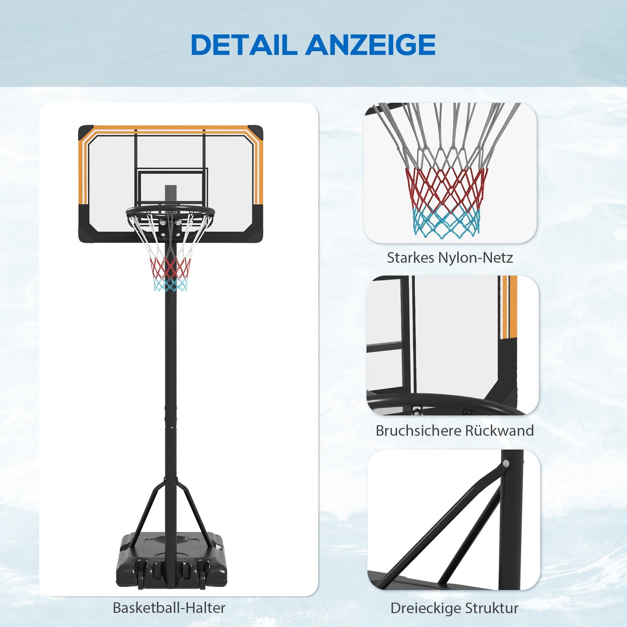 Outdoor Basketball Hoop, Adjustable Height, Wheels, Steel, Black