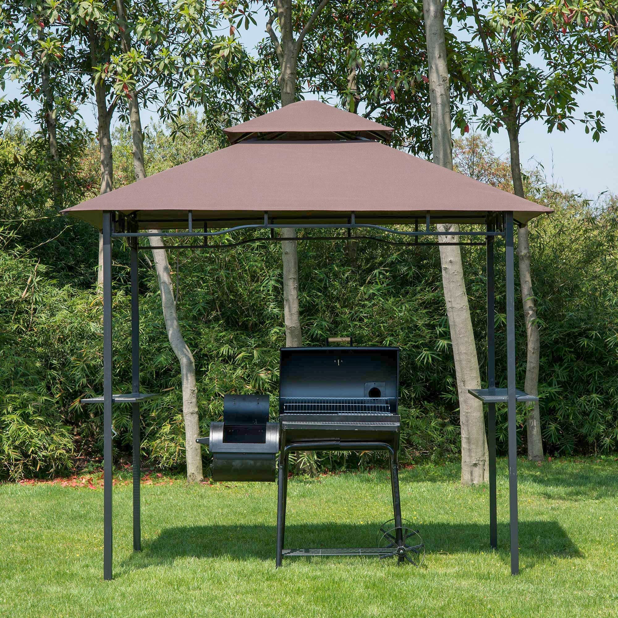 BBQ-Pavillon, Gartenzelt, Doppelter Dach, Kaffeebraun und Schwarz