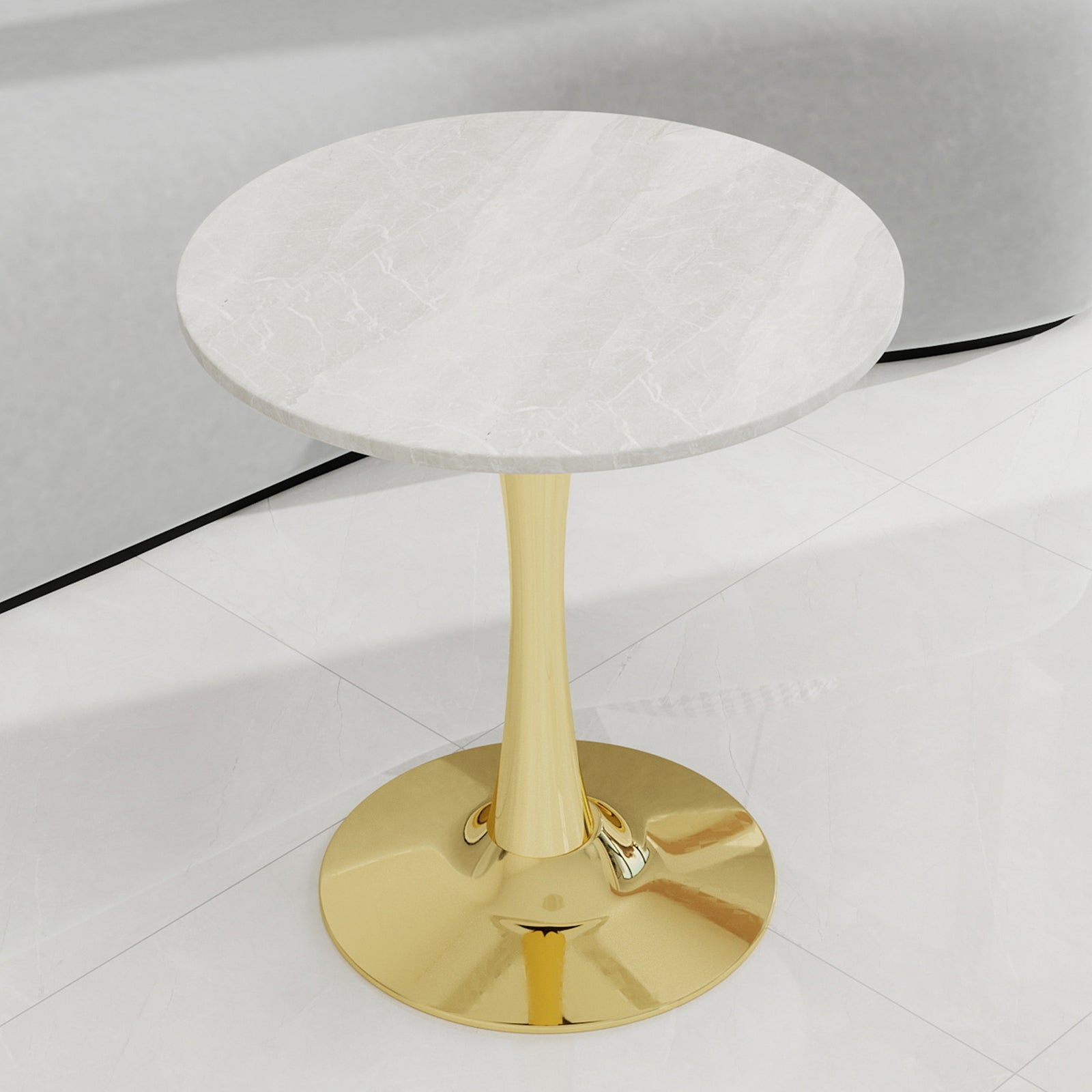 Coffee/Dining Table Round Marble Mid-Century Modern 27.6-inch - Golden Finish