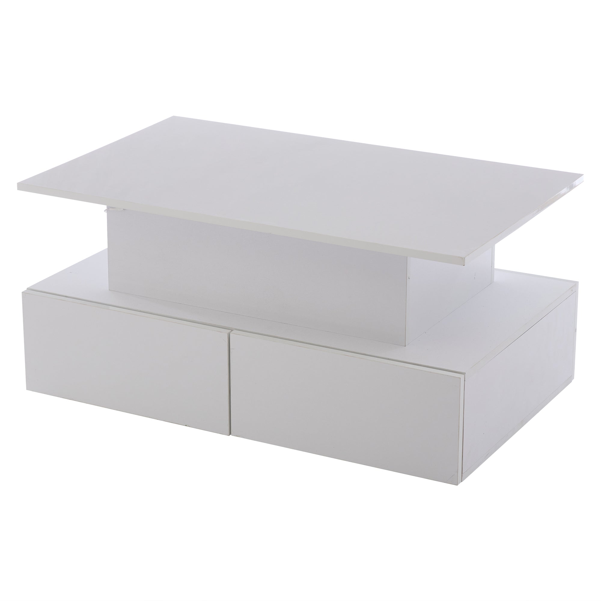 Coffee Table, LED High Gloss Lift Top Rectangular with 4 Drawers, Wood White