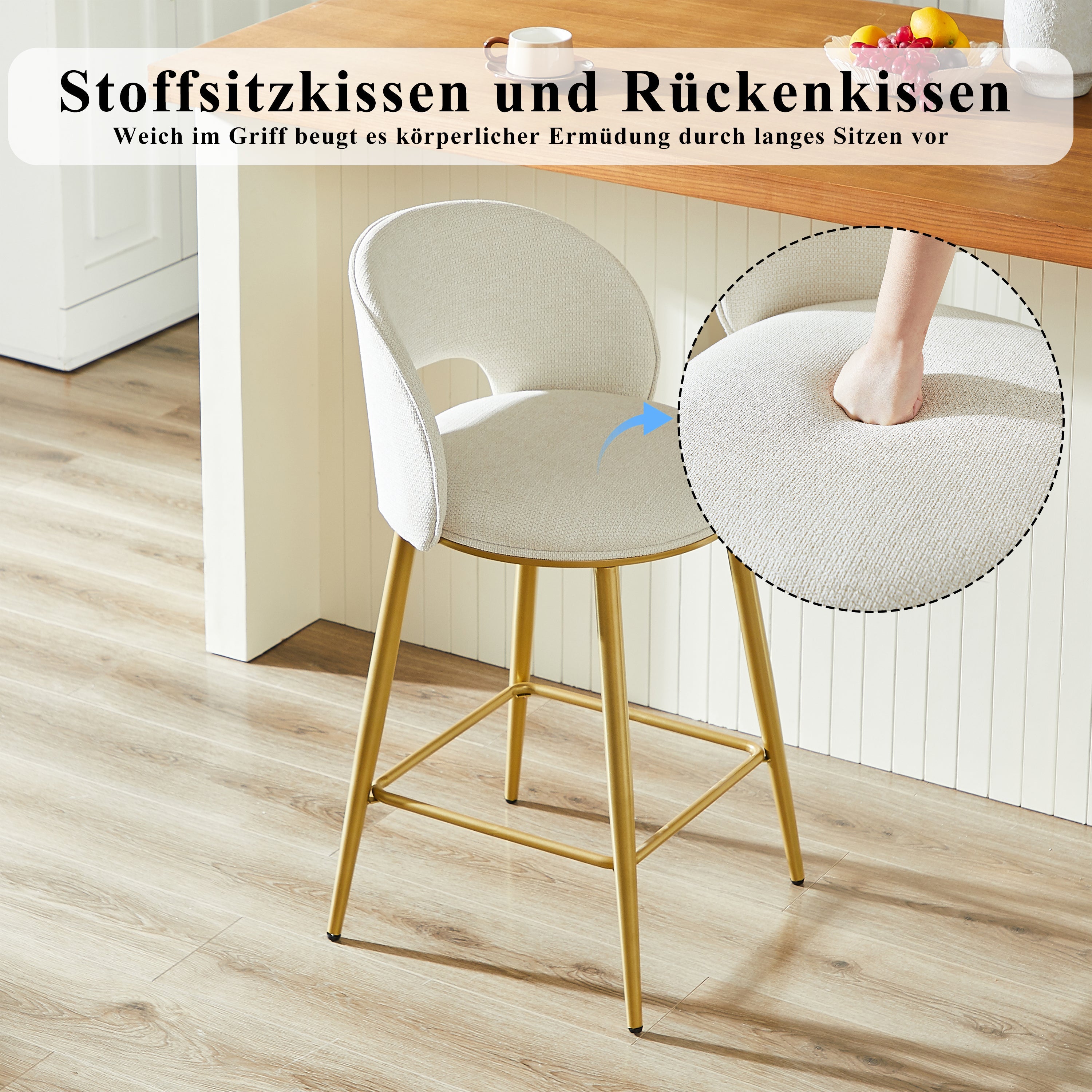 Bar Stool Modern Open Back Padded - Gold Metal Set of 2