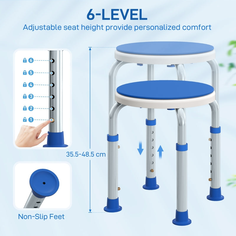 Shower Chair 360° Swivel Height Adjustable Aluminium Blue