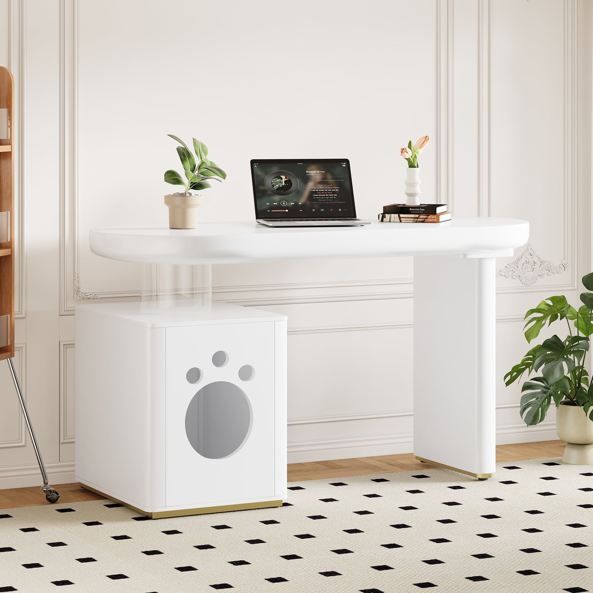 Desk with Pet Bed – 117x50x76 cm, Lacquered, Stable, White French Style