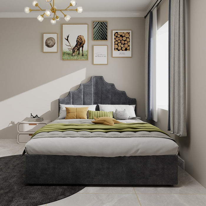 Modern Minimalist Soft Bed, 140*200CM, High Box Bed, Gray