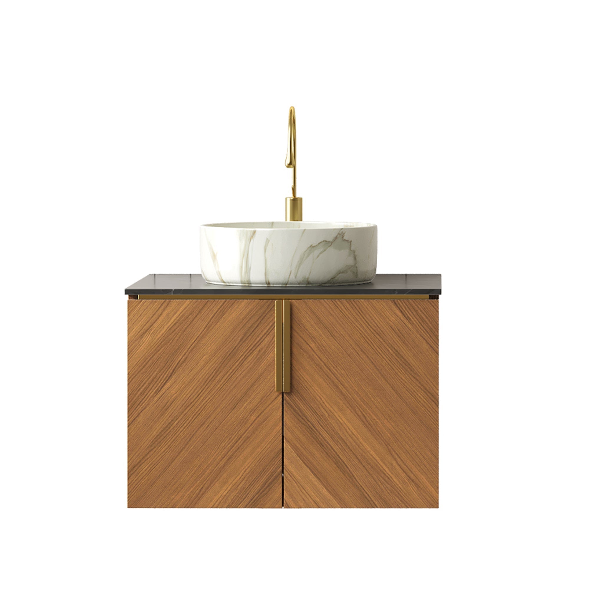 ARAI 61cm Wall Mounted Bathroom Vanity Unit with White Ceramic Basin, Black Sintered Stone Countertop, Plywood