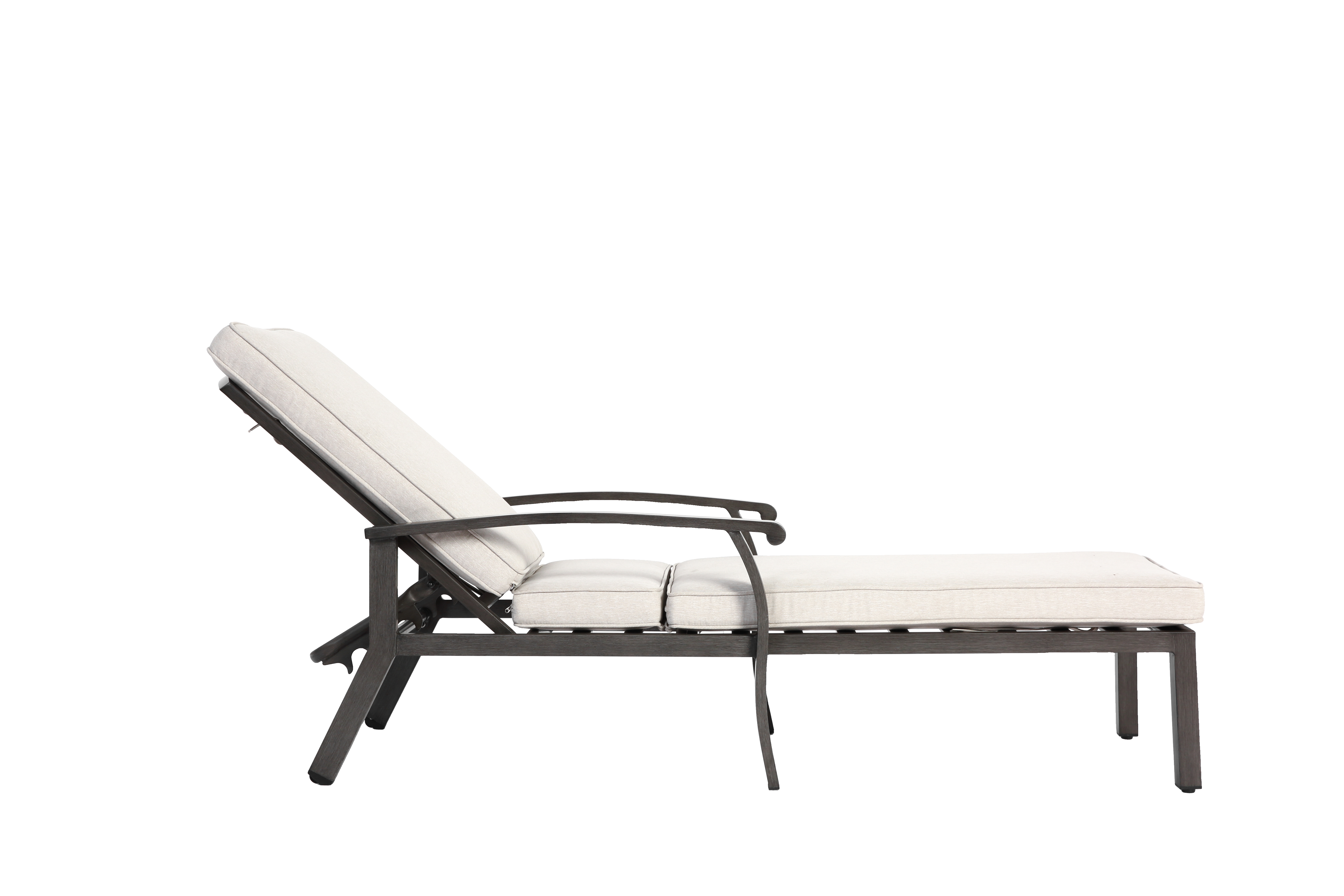 Lounge Patio Chair, Adjustable Reclining Aluminum, Waterproof Beige Cushion