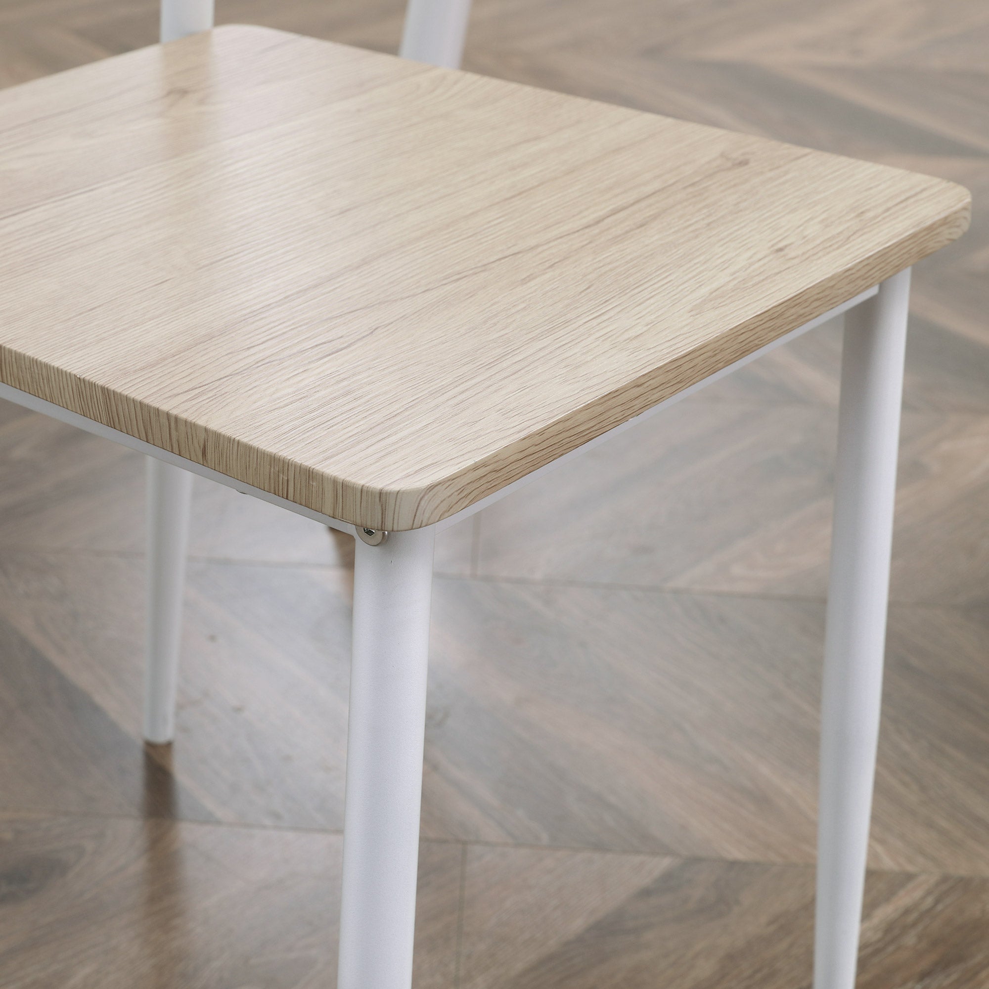 Dining Set 3-Piece 1 Table 2 Chairs MDF Metal Natural Wood Grain/White
