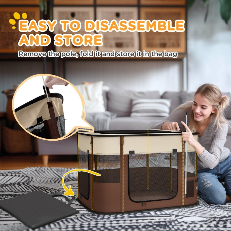 Foldable Dog Pen, Portable Indoor/Outdoor Pet Playpen, Brown