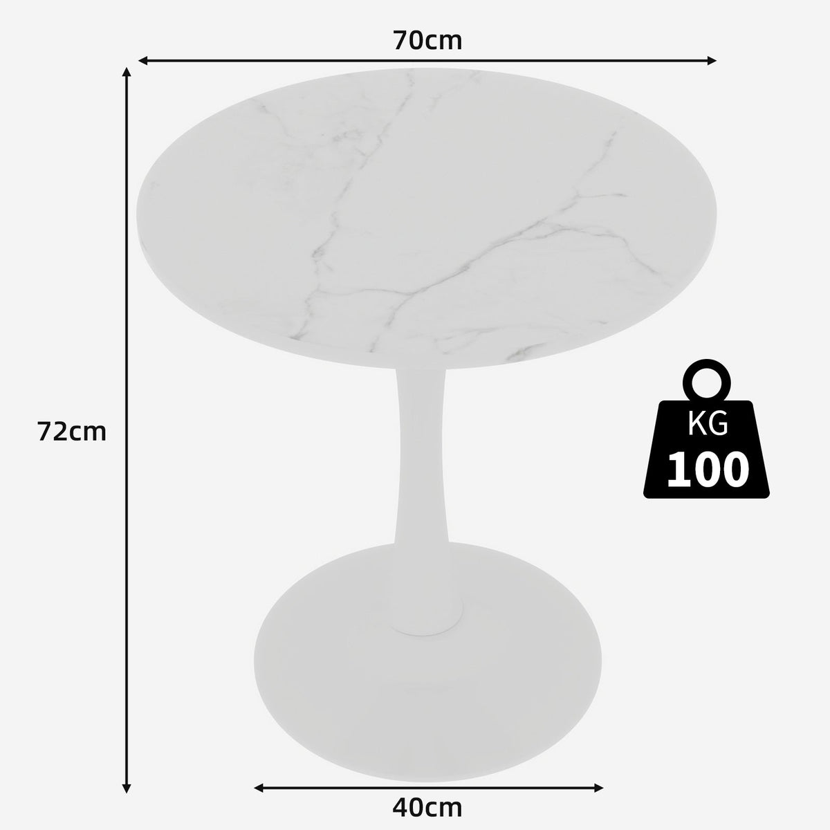 Coffee Table 27.6-inch Round Marble Mid-Century Modern 2-4 Person White Finish