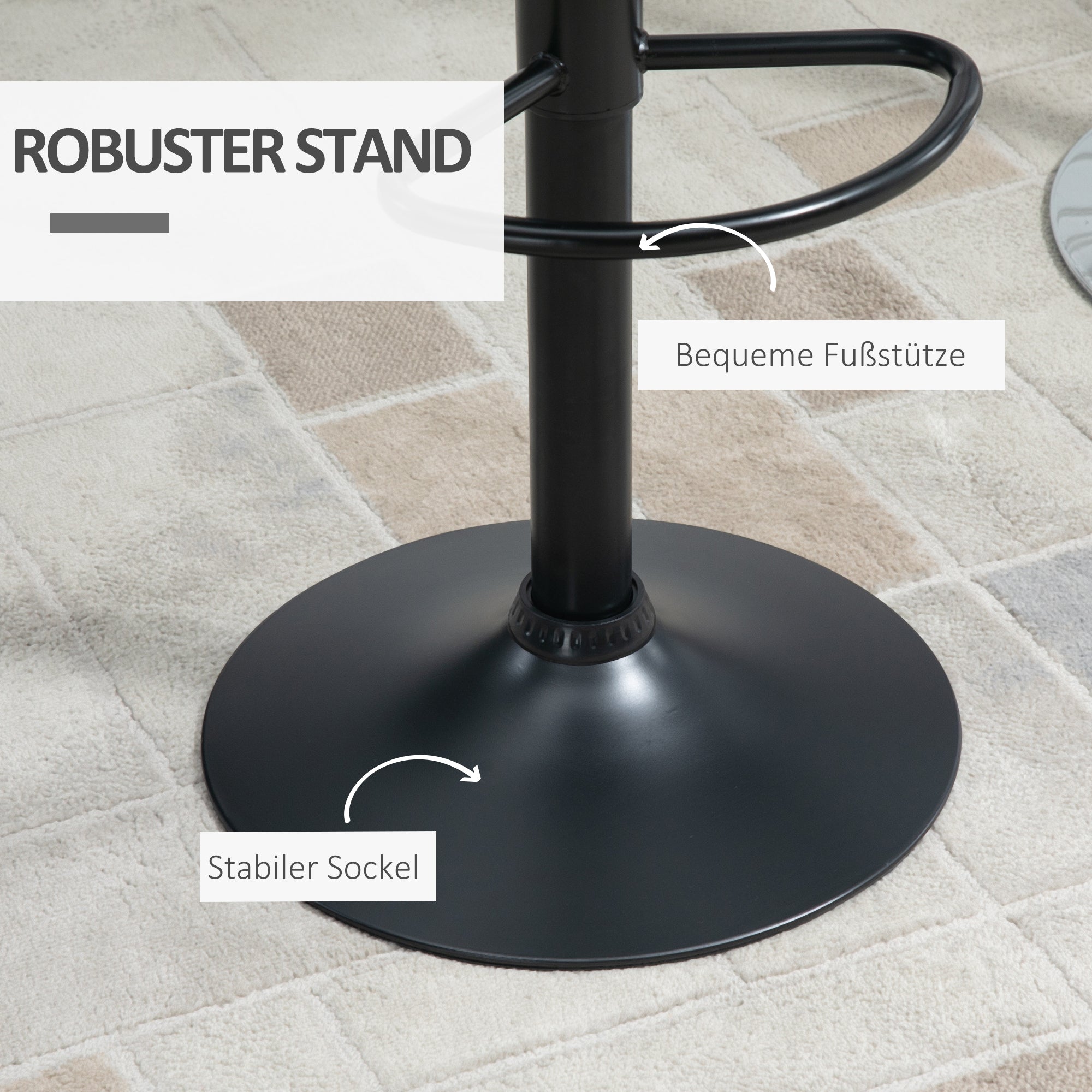 Bar Stool Set of 2, Retro Design 360° Swivel Height Adjustable, Black Leather