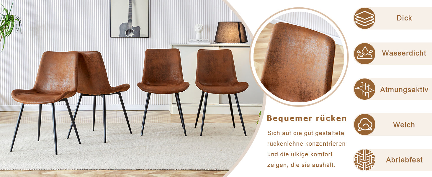 Dining Chairs Set of 4 Widened Seat Metal Legs - Brown Tech-Fabric