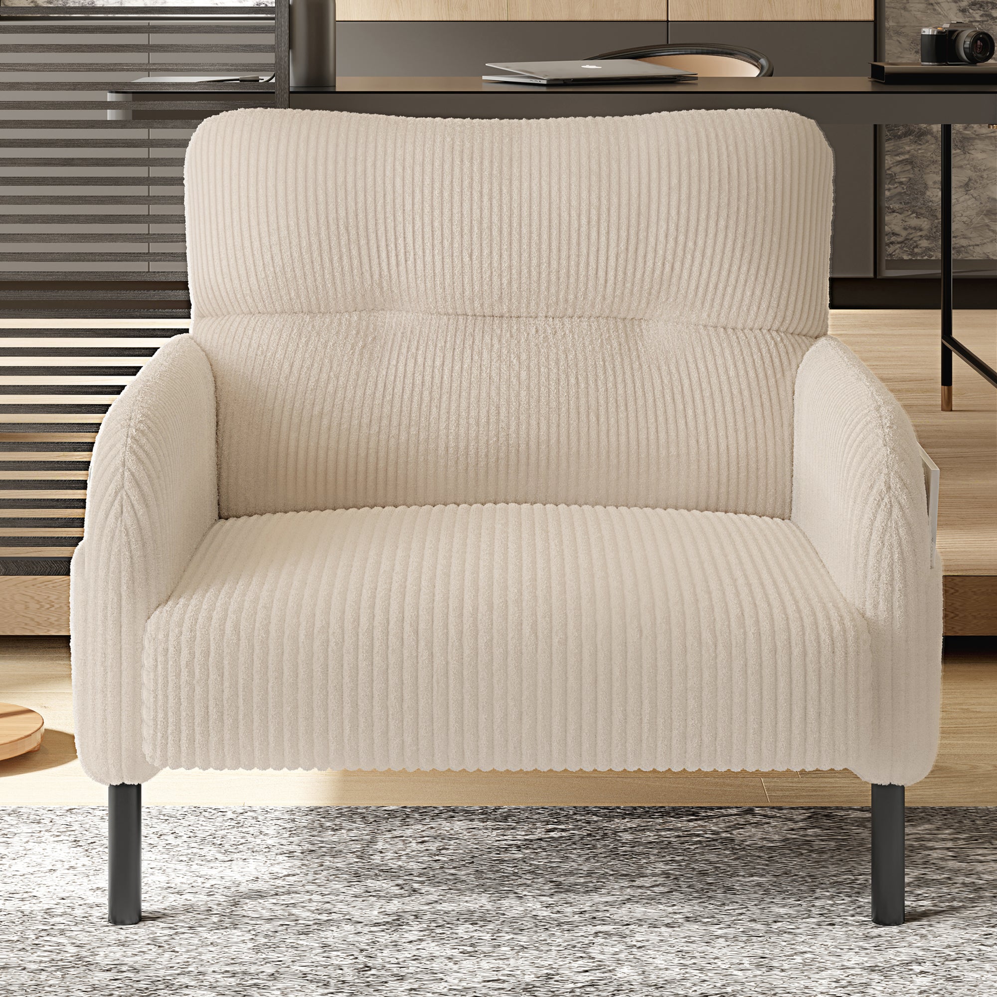Sofa/Chair Comfortable Seat Depth, Armrests with Side Pockets, Solid Structure, Velvet Fabric