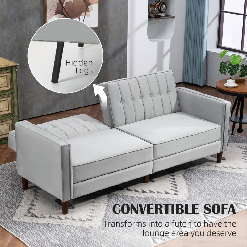 Modern Convertible Sofa Futon Adjustable Split Back, Light Grey Velvet-Touch