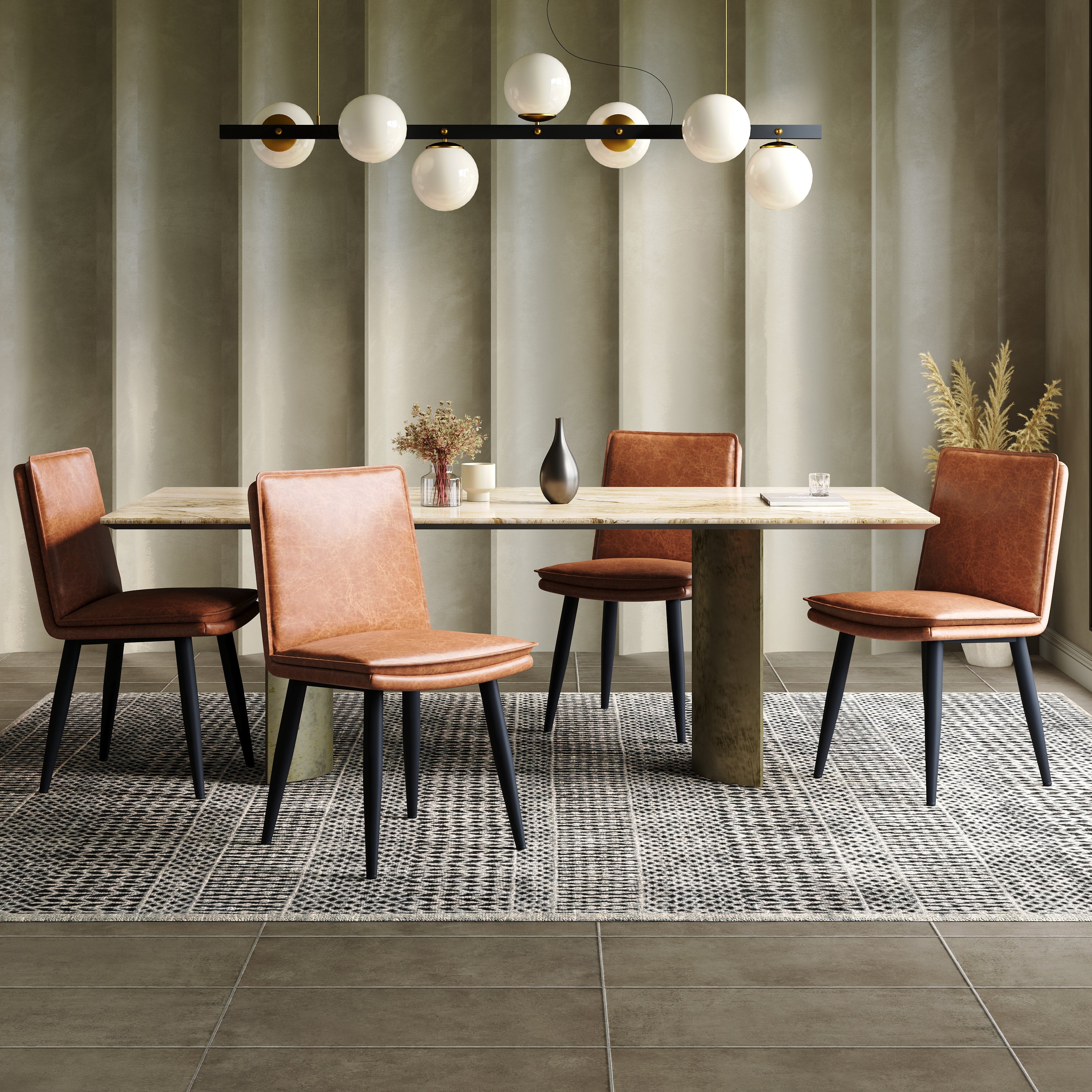 2 Dining Chairs PU Leather Double Cushion Modern - Brown