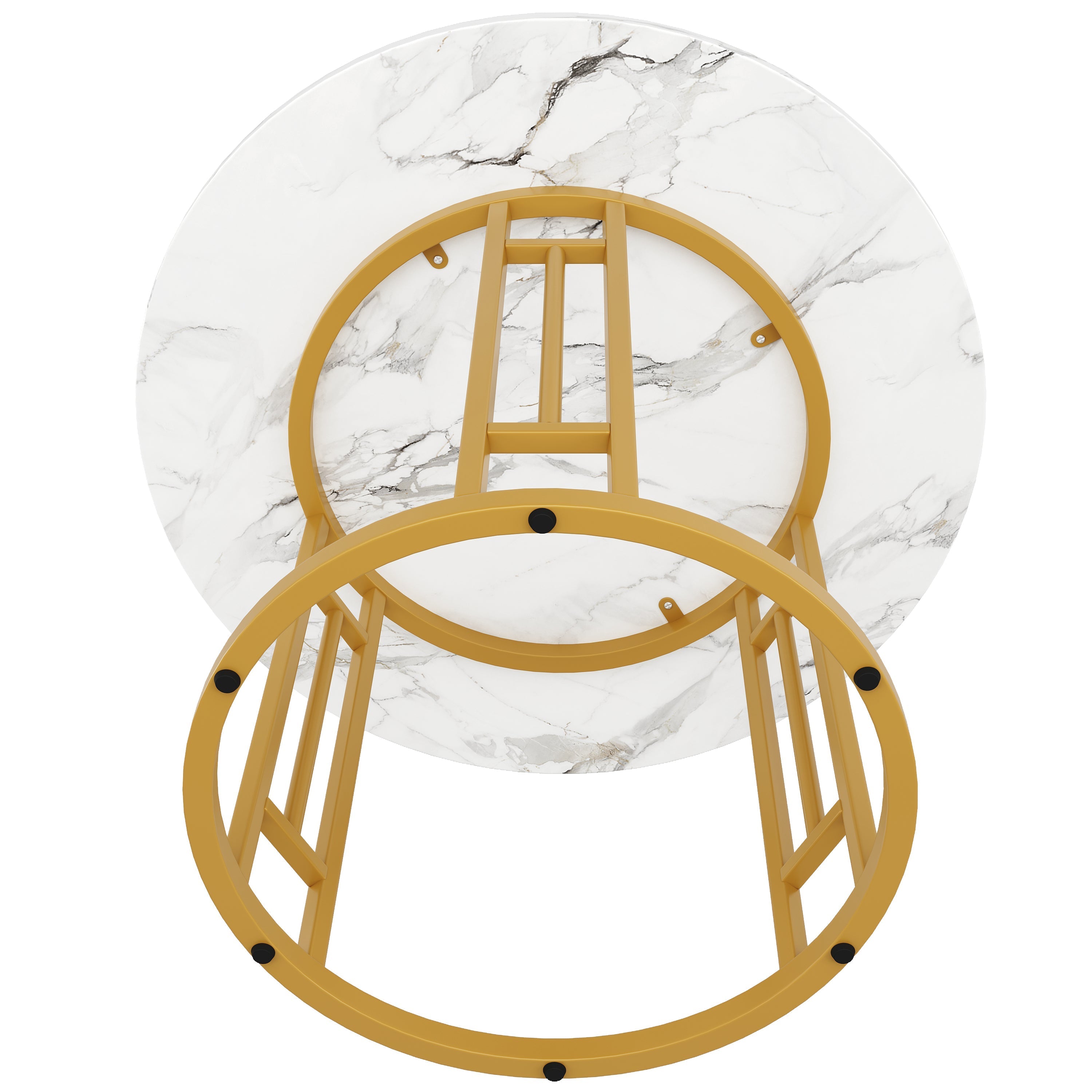 Round Dining Table 80x76cm 4-Person Marble Tabletop Metal Legs Gold