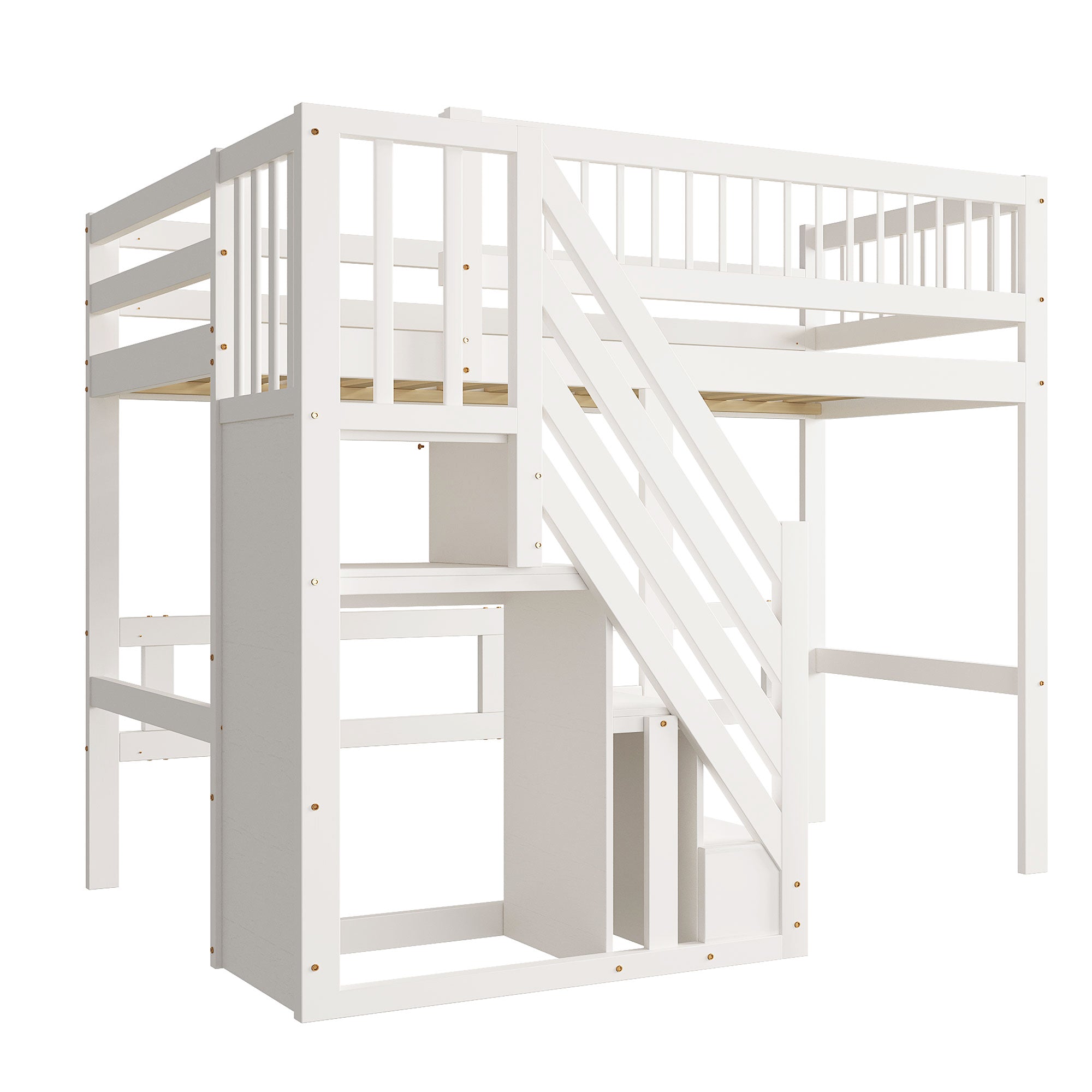 Solid Wood Bed 90*200, Storage Stairs, Children's Youth Single, White