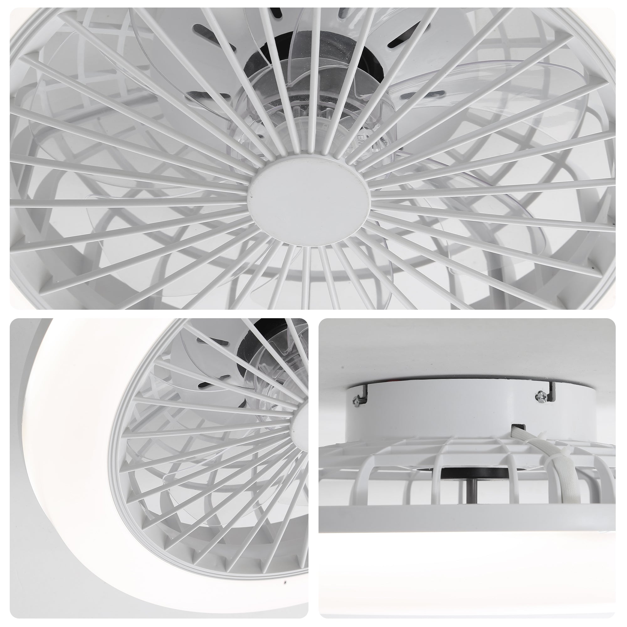 18-inch Enclosed Bladeless Ceiling Fan, Light, Remote Control, Flush Mount, Low-Profile, White