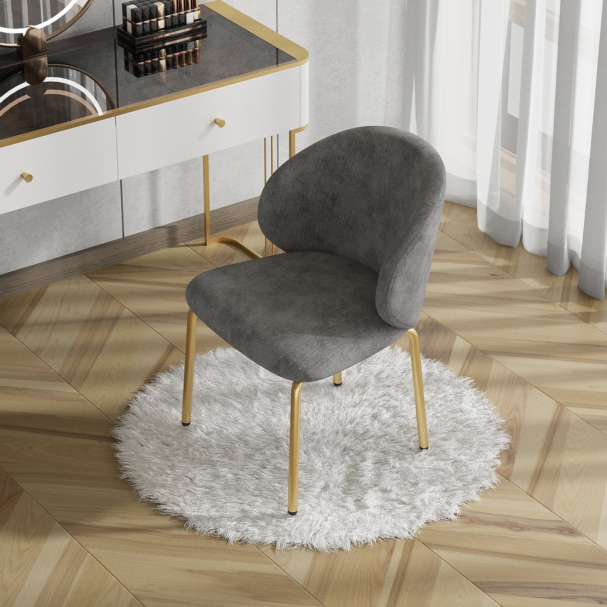 Dining Chairs and Lounge Chairs with Gold Legs, Set of 2, Grey Chenille