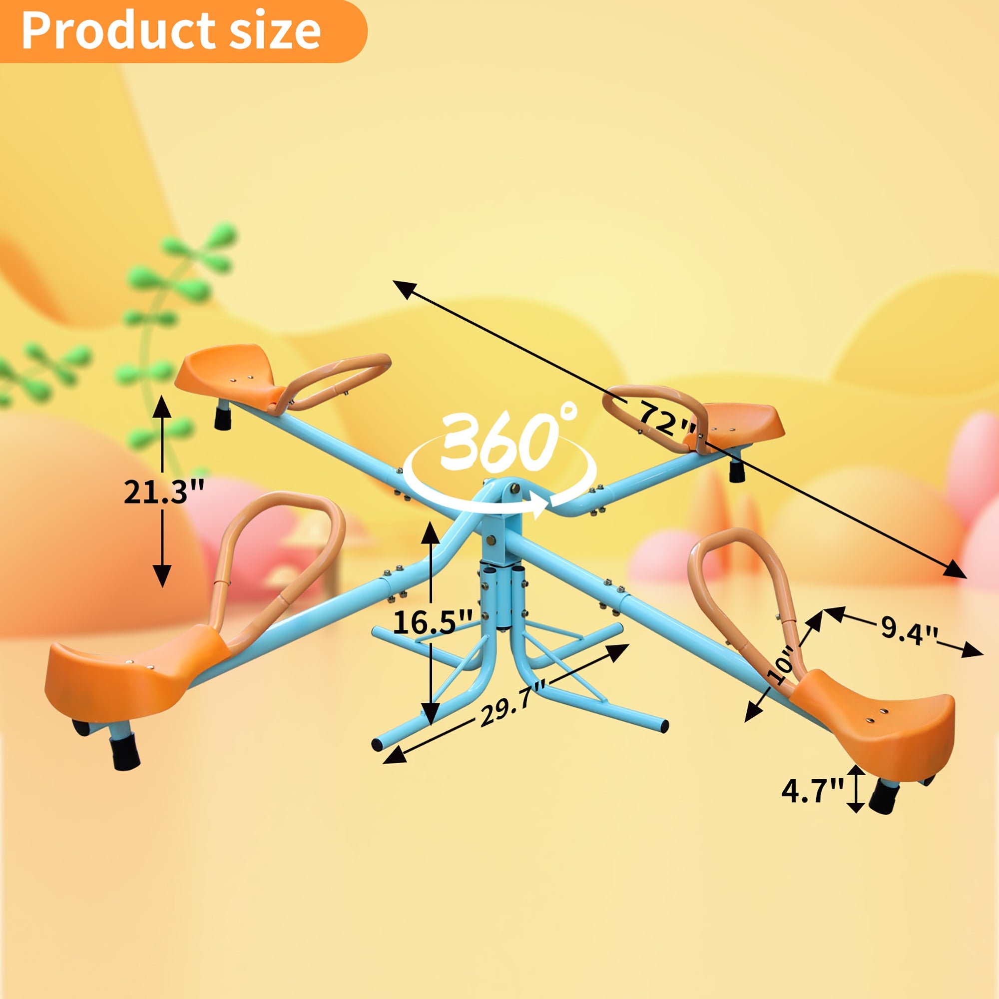 Seesaw - Heavy-Duty Steel Frame, Anti-Slip (Blue, Orange)