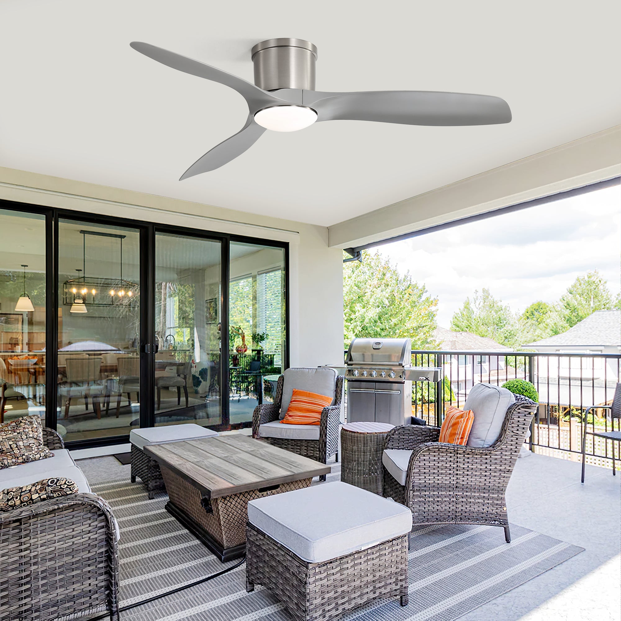 52" Ceiling Fan with LED Light, 18W DC Motor, 3-Color Dimming & Timer
