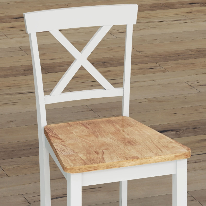 Bar Stools, Set of 2 with Backrest and Footrest, Rubberwood, Oak+White