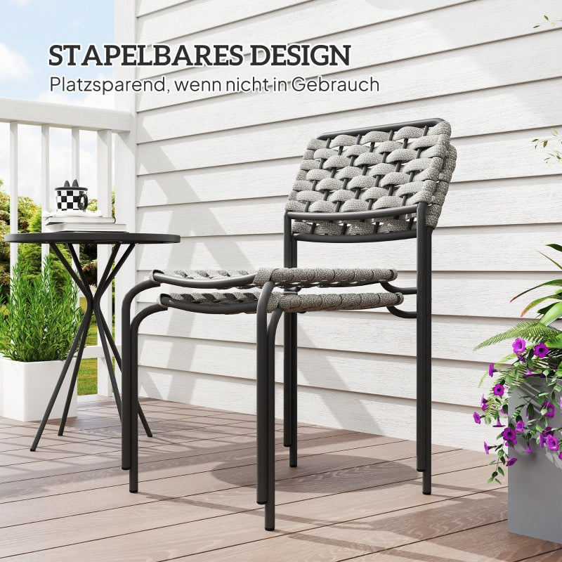 Polyrattan Garden Furniture Set, 2-Person 3-Piece Stackable Chairs & Table, Grey