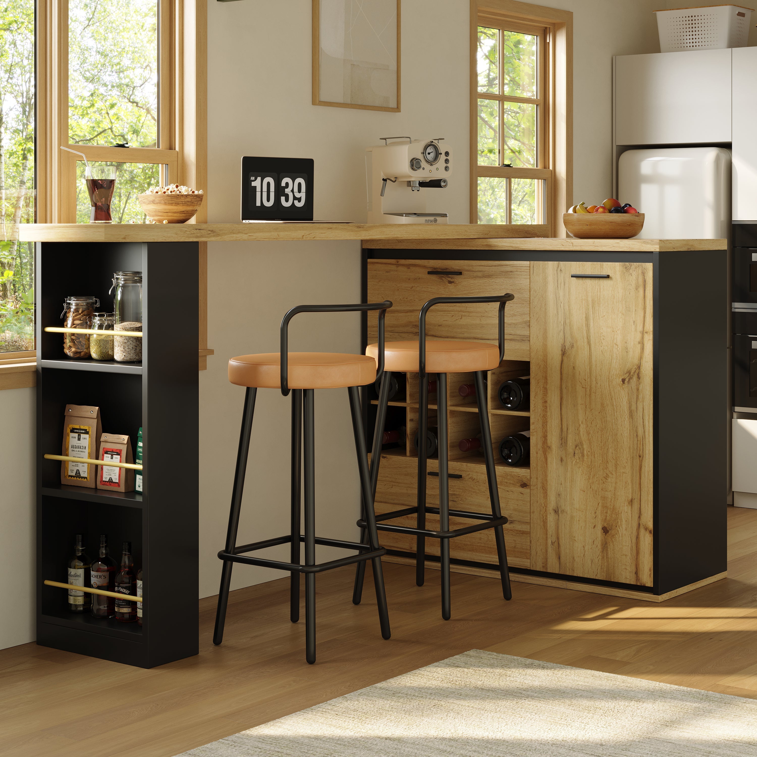 Extendable Dining Table 138-220 cm for Kitchen & Living Room, Wood Grain Top