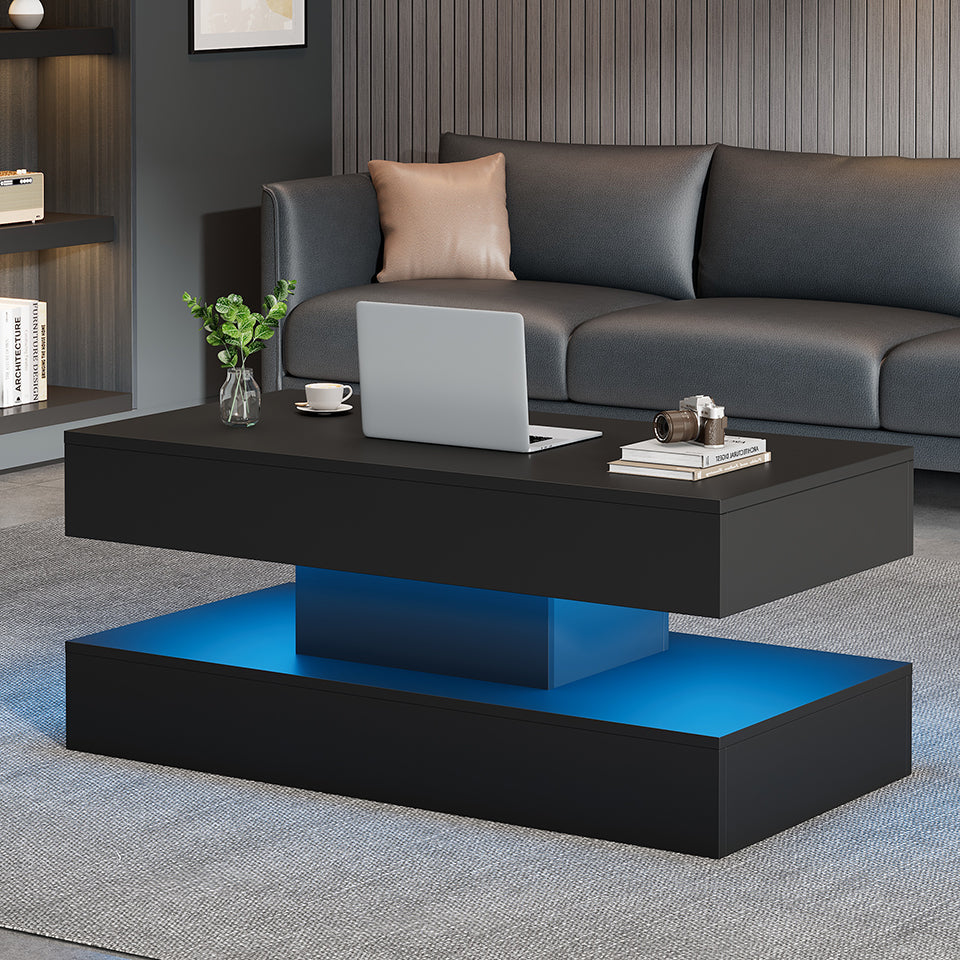 Modern Coffee Table with LED Lighting, Hidden Storage & Hydraulic Lift