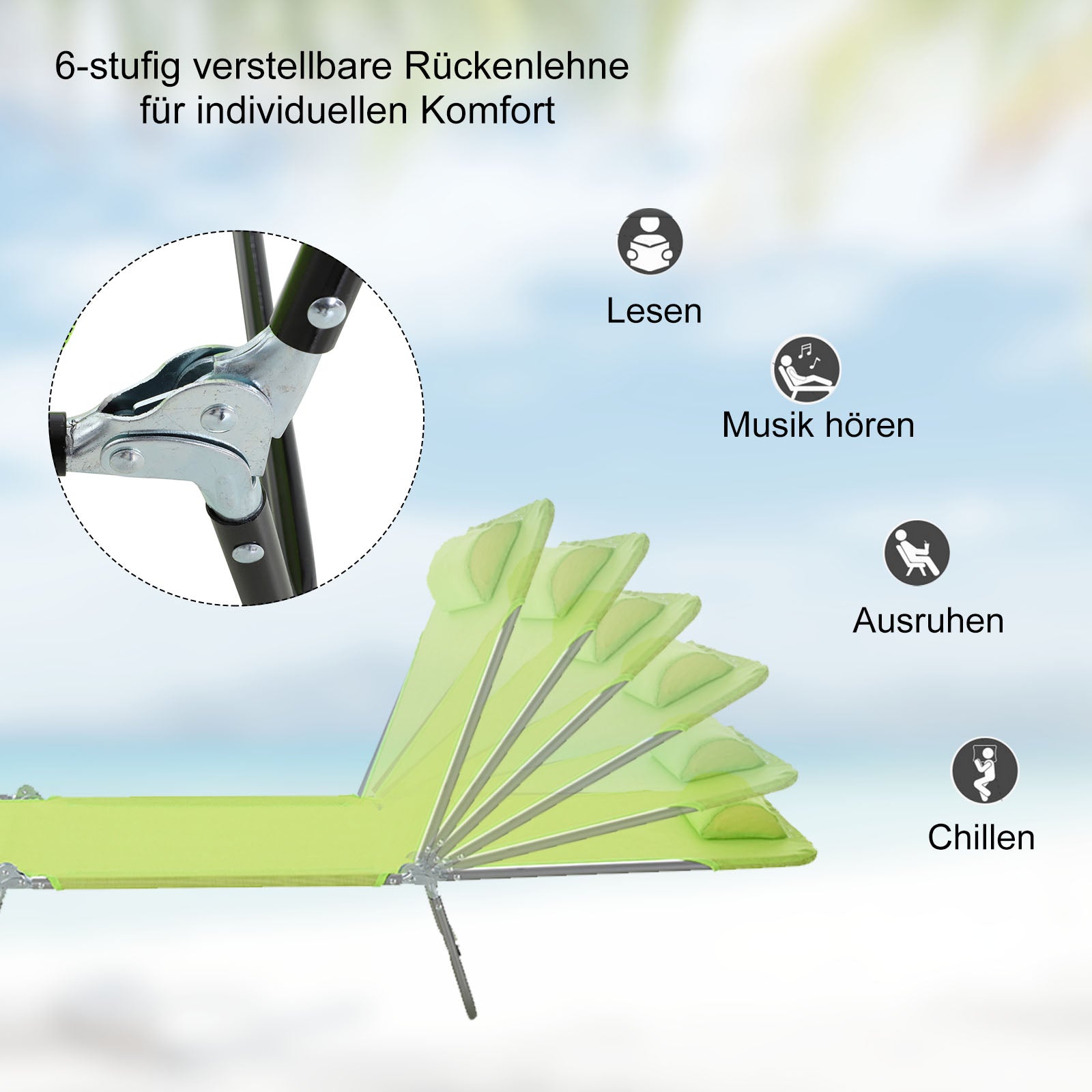 Sun Lounger, Foldable Two-legged for Garden & Balcony, 4 Colours