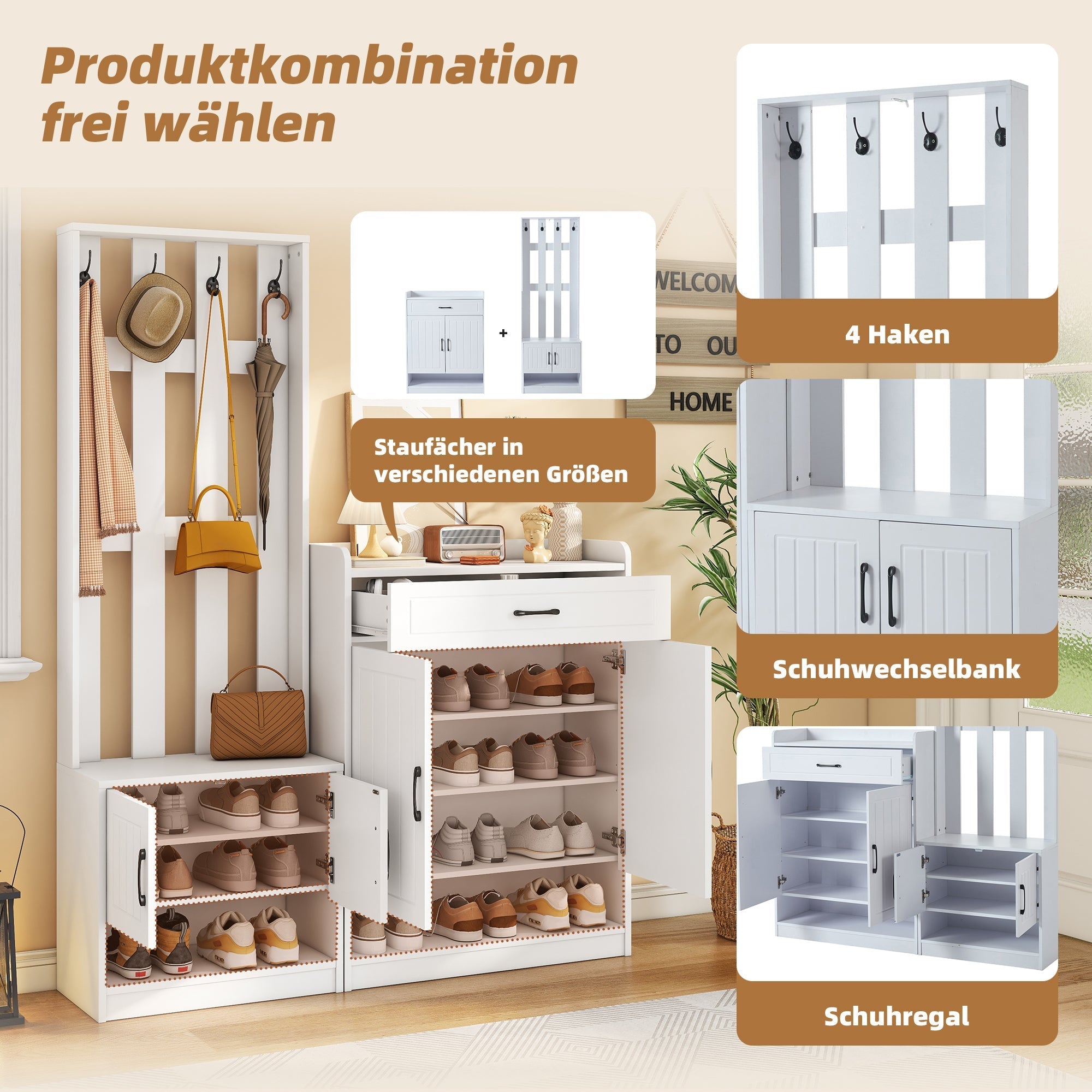 Wardrobe Set 140.6x32x180 cm Hallway Panel Shoe Cabinets, White Matte Finish