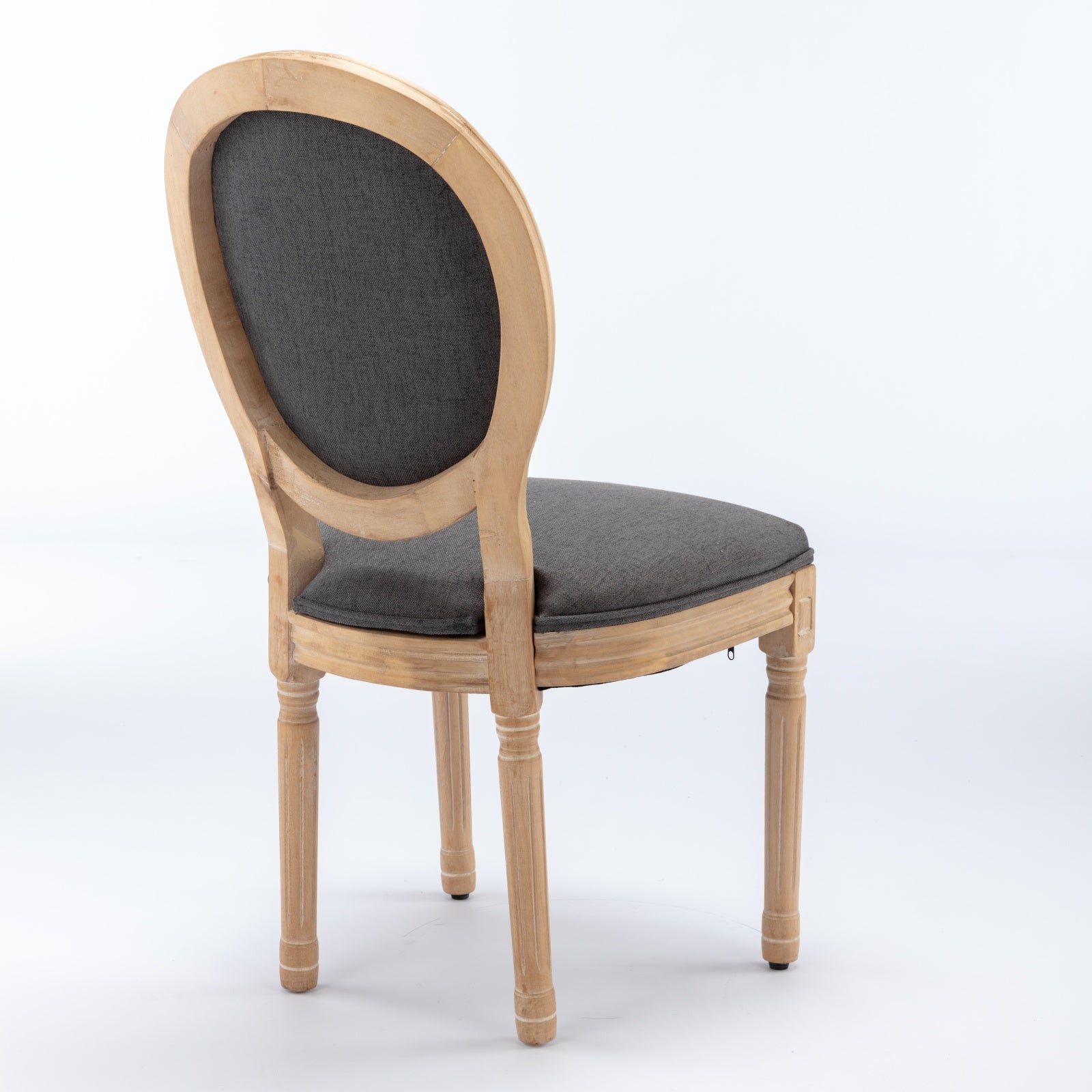 Dining Chair French Style Solid Wood Antique Painting Set of 2 Linen Dark Gray