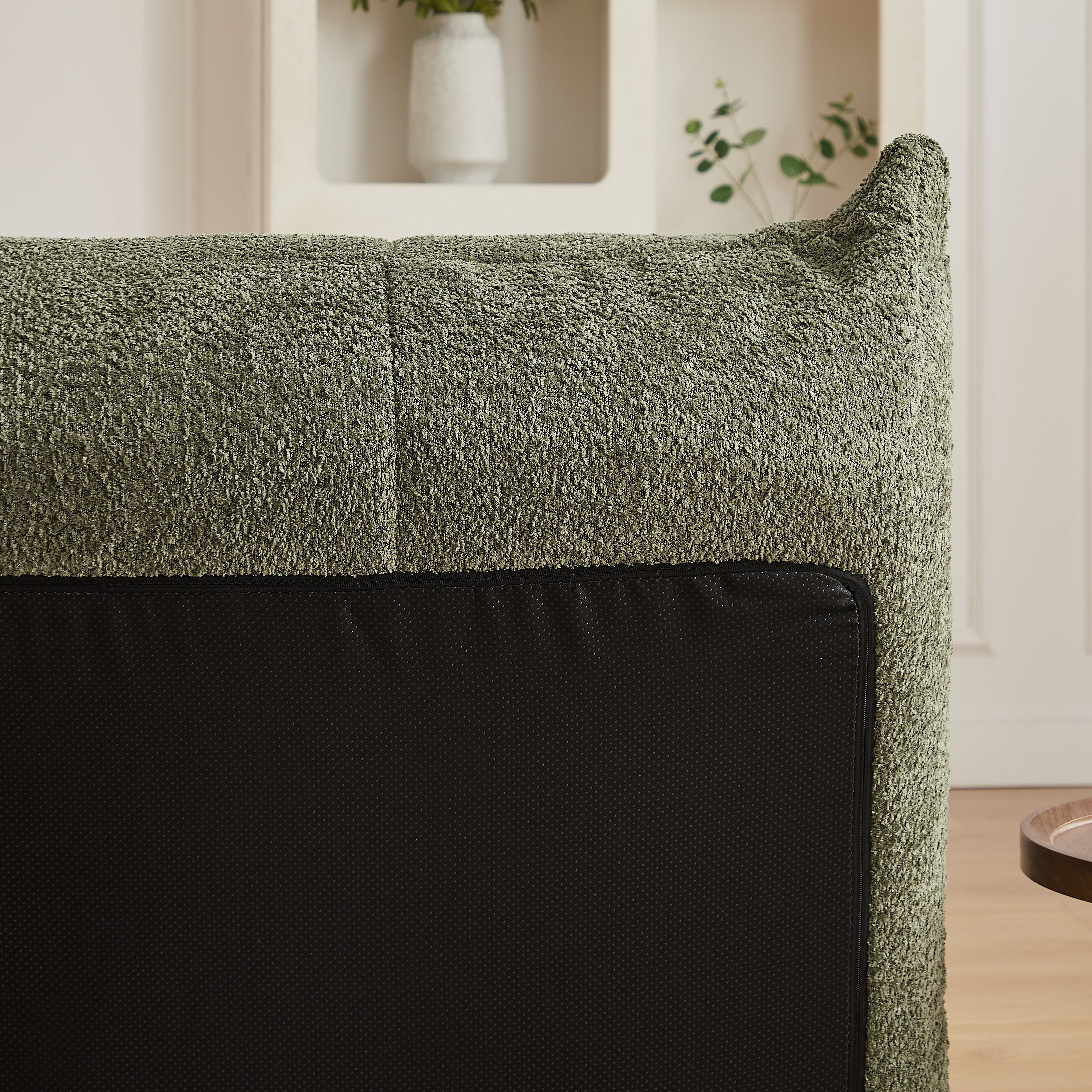 Chenille Togo Sofa with Footrest, Floor Lounge Chair with Memory Foam, Chenille Fabric