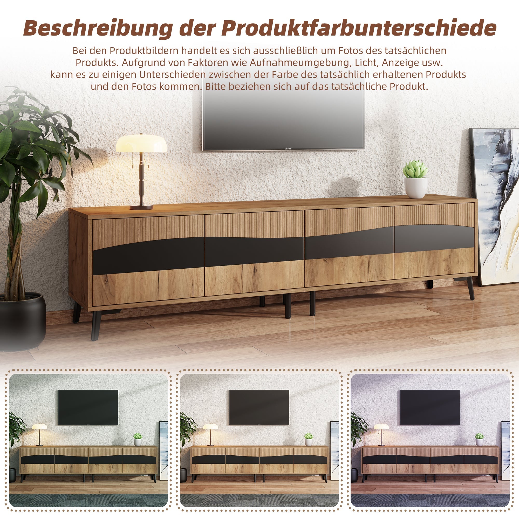 TV Cabinet, 180x40x50cm, 4 Cabinets, Symmetrical Design, Wood & Black