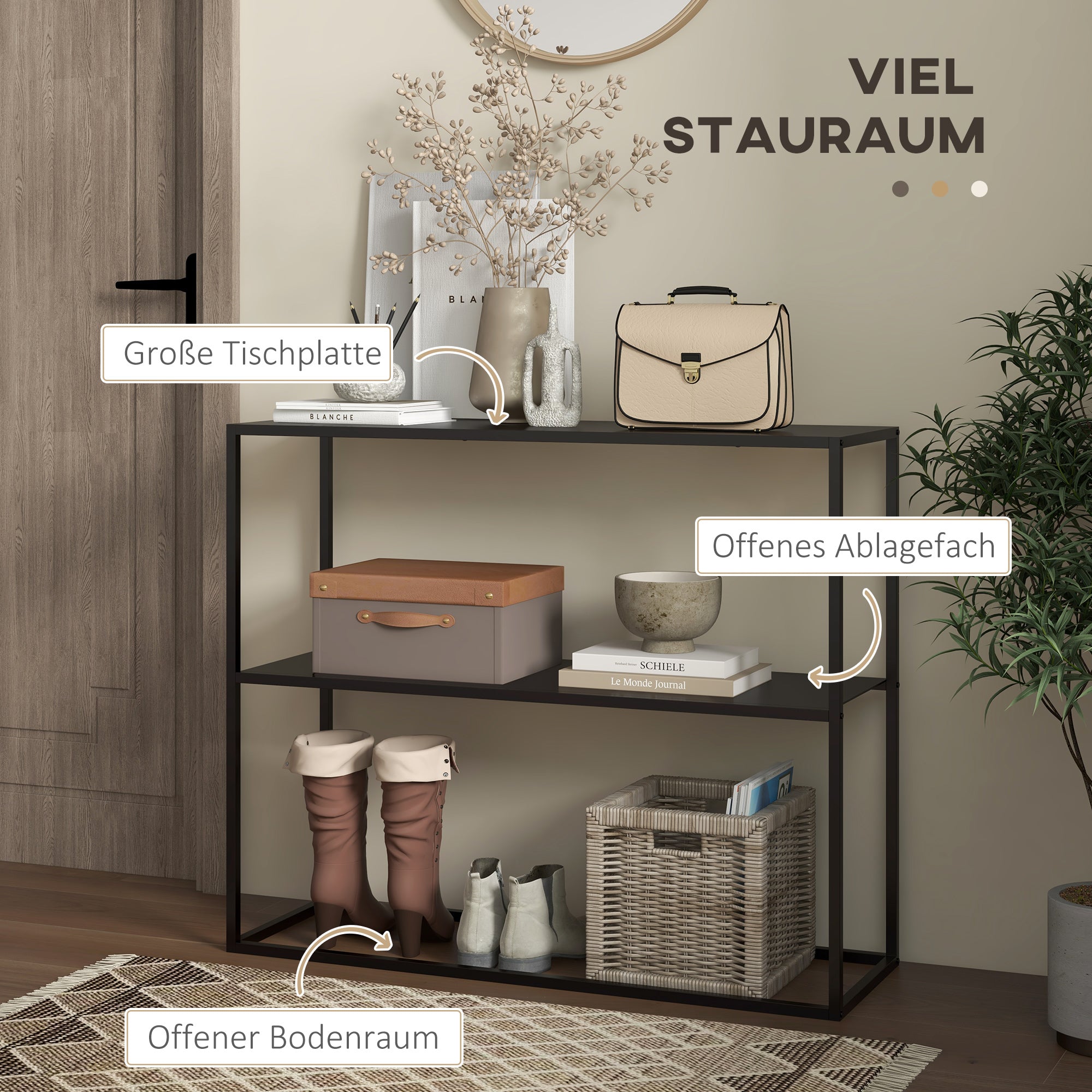 Console Table, 2 Levels, Anti-Tip Device, Steel