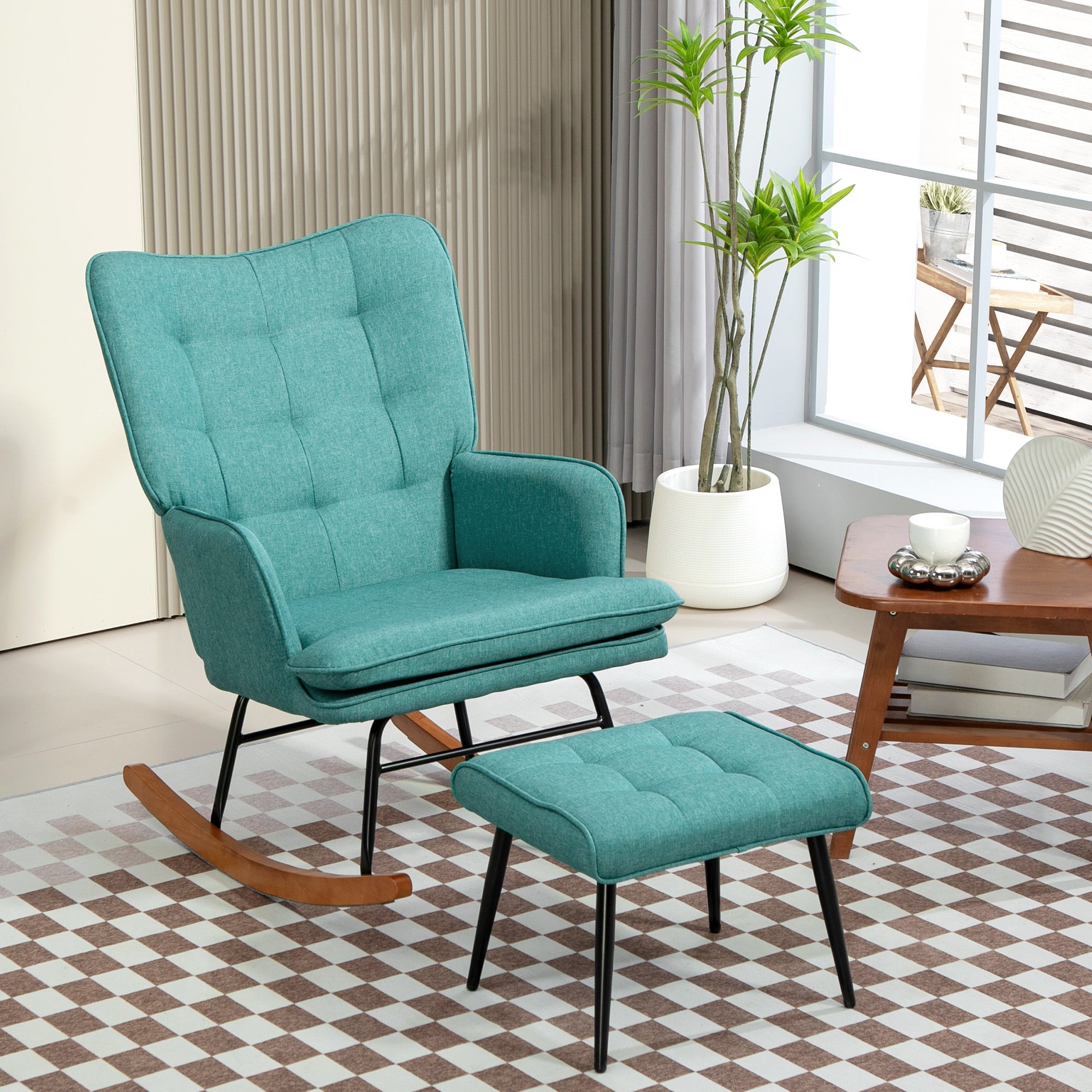 Rocking Chair with Footstool, Armchair Nursing Chair 130kg Linen Look