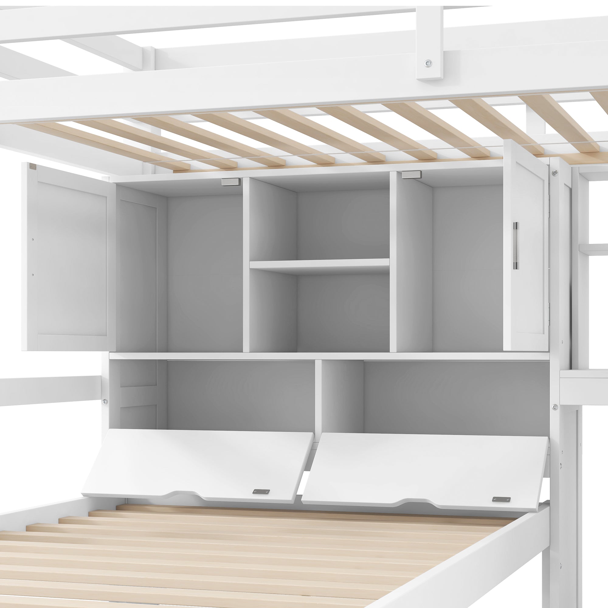 Loft Bed 90x200cm Desk Stairs Storage Shelves - White