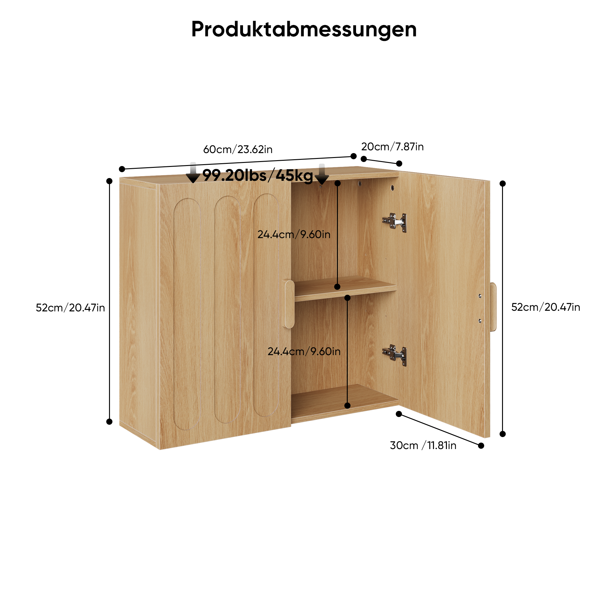 Wall-Mounted Bathroom Medicine Cabinet with Adjustable Shelves for Laundry and Kitchen, Oak Color