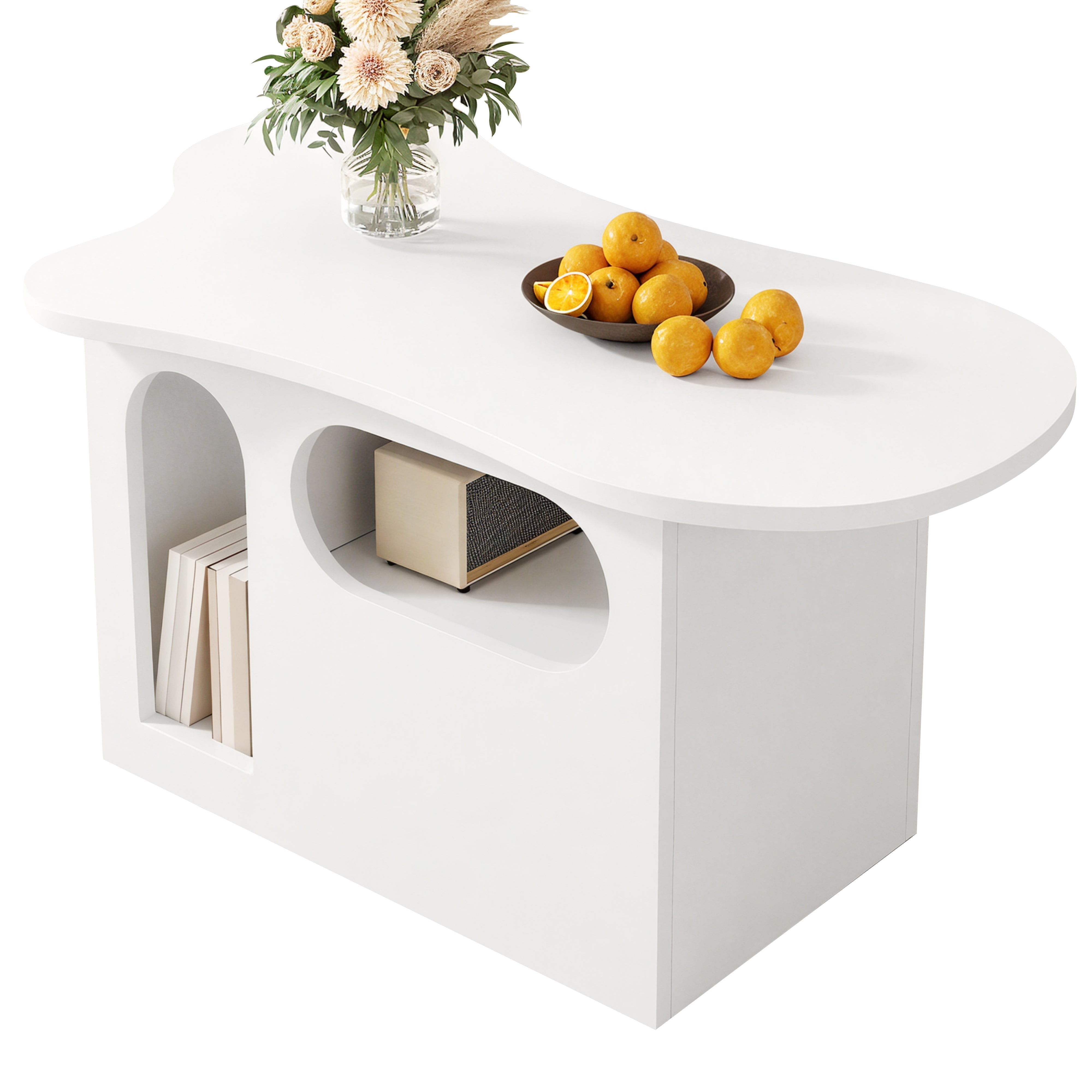 Coffee Table with Drawers, Cloud-Shaped with Open Storage, High-Quality Material