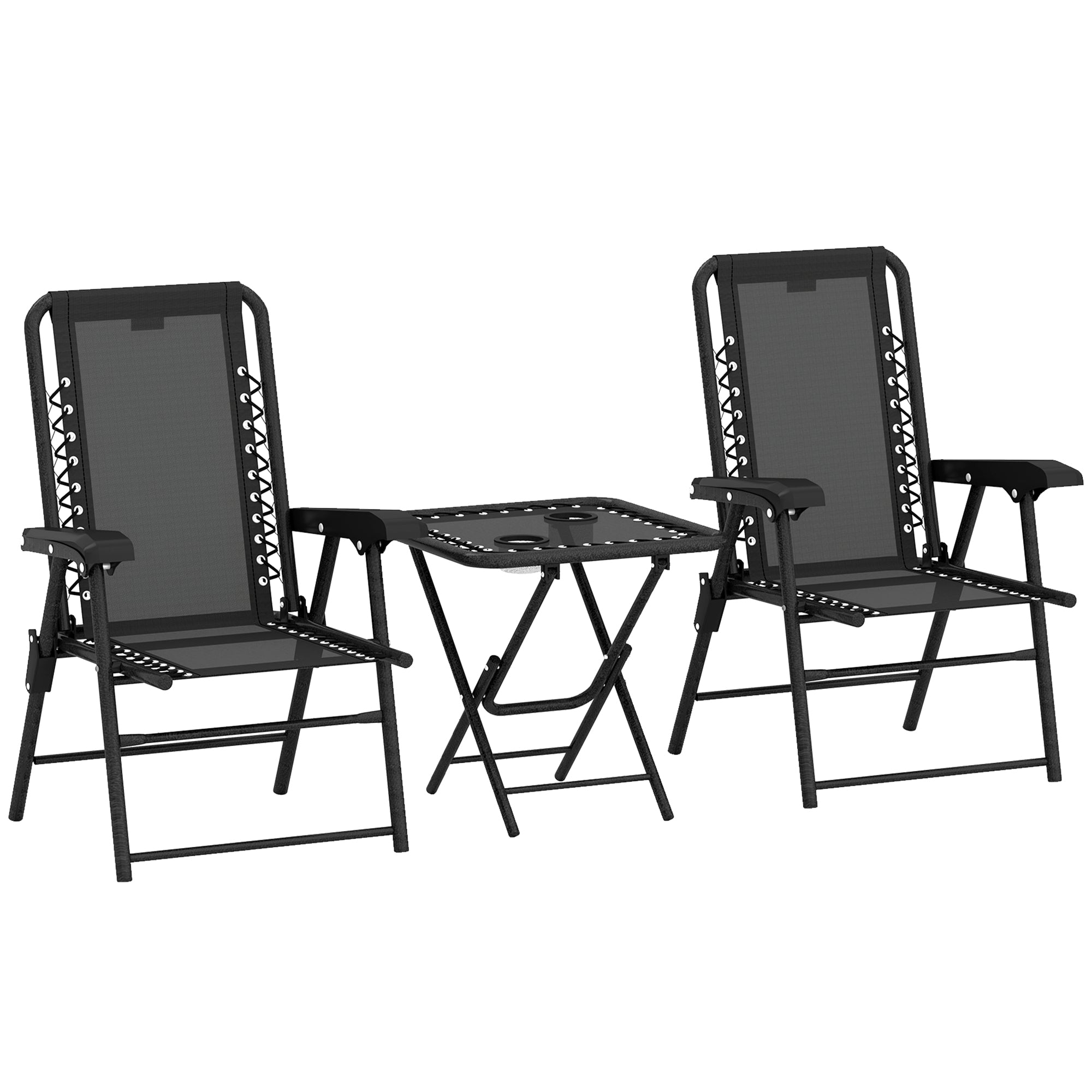 Three-Piece Garden Table and Chair Set, Folding Bistro Black