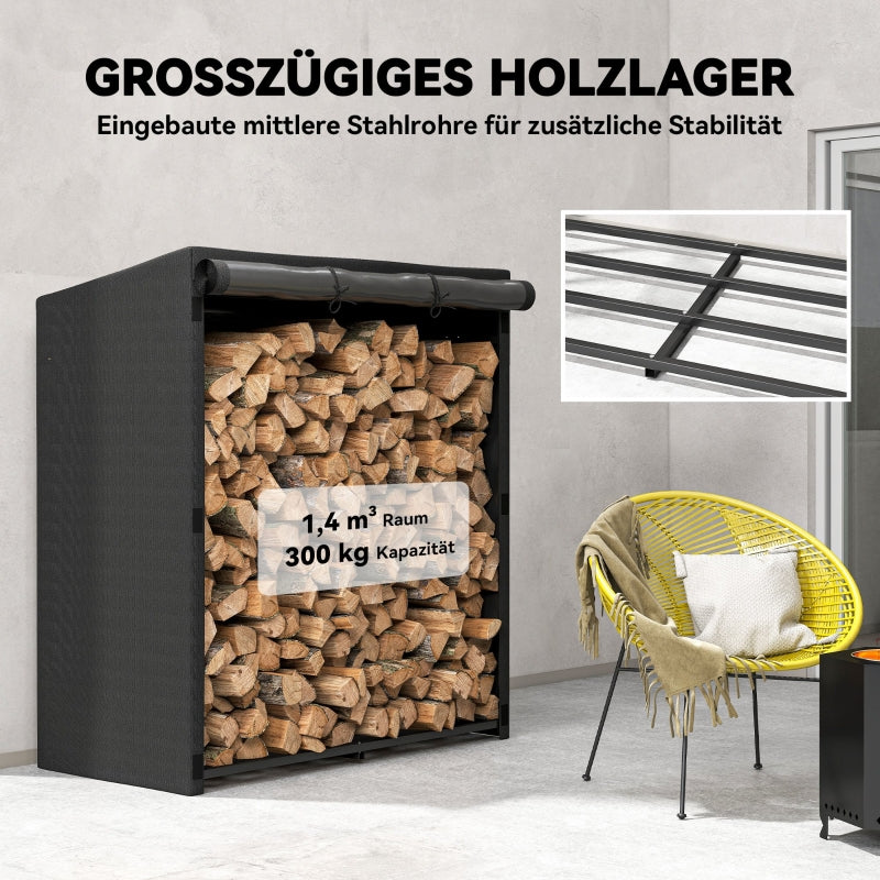 Firewood Rack Steel with Fabric Cover, 300kg Load Capacity, Black