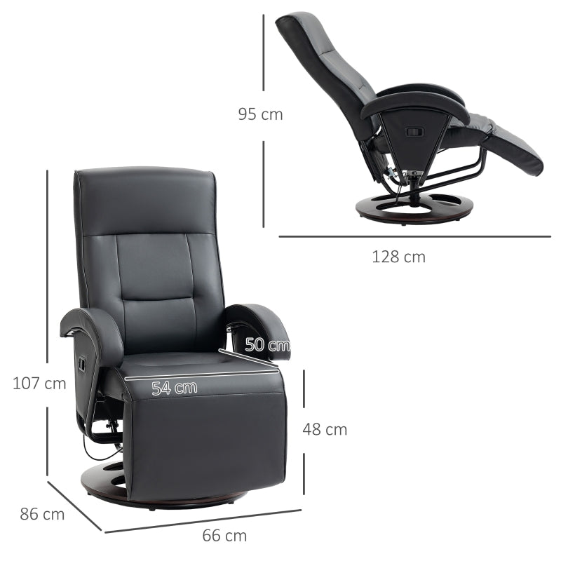 Swivel Chair, Upholstered Tilting Footrest Wooden Base, Faux Leather Black