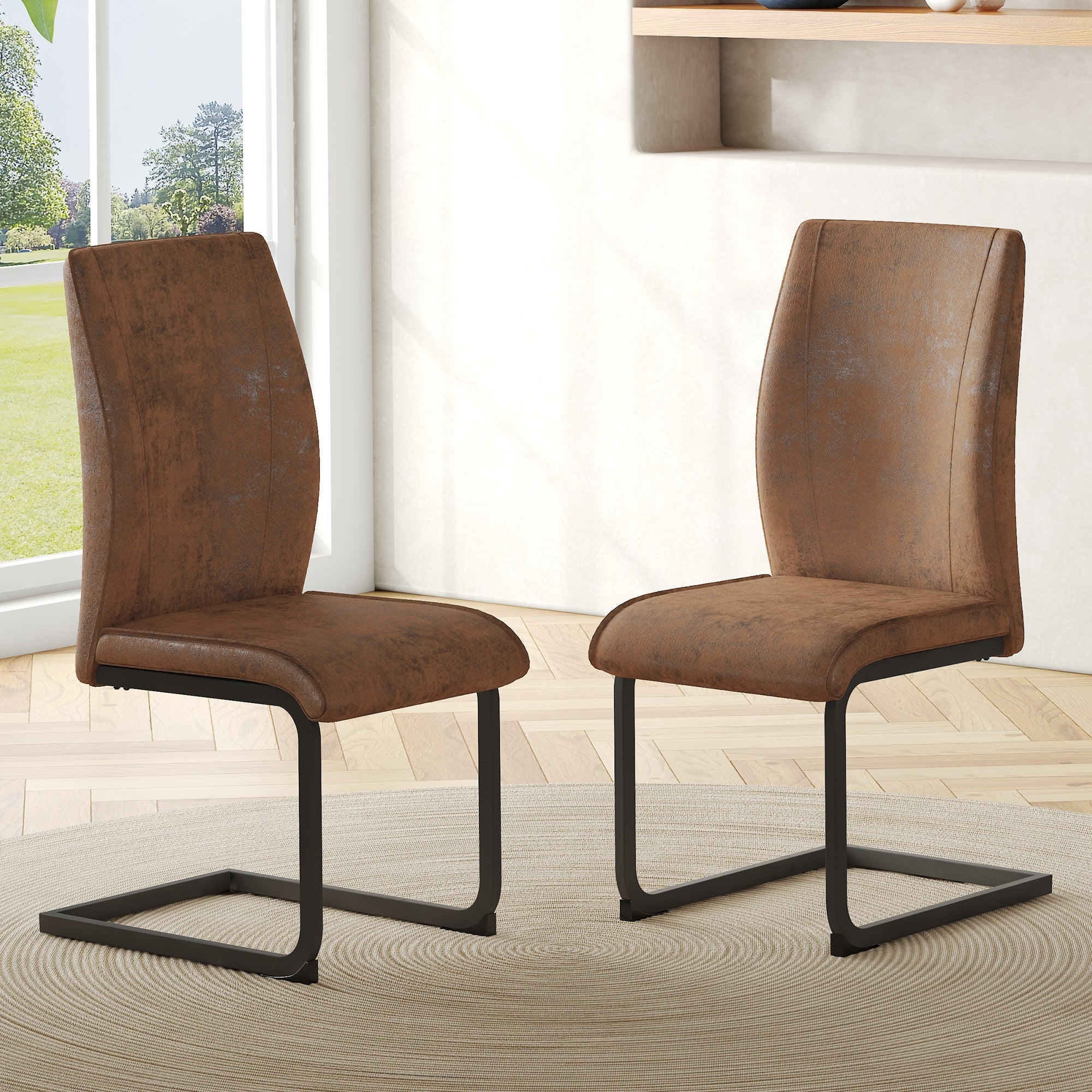 Dining Chairs Set of 2 Ergonomic Design - Faux Leather Brown