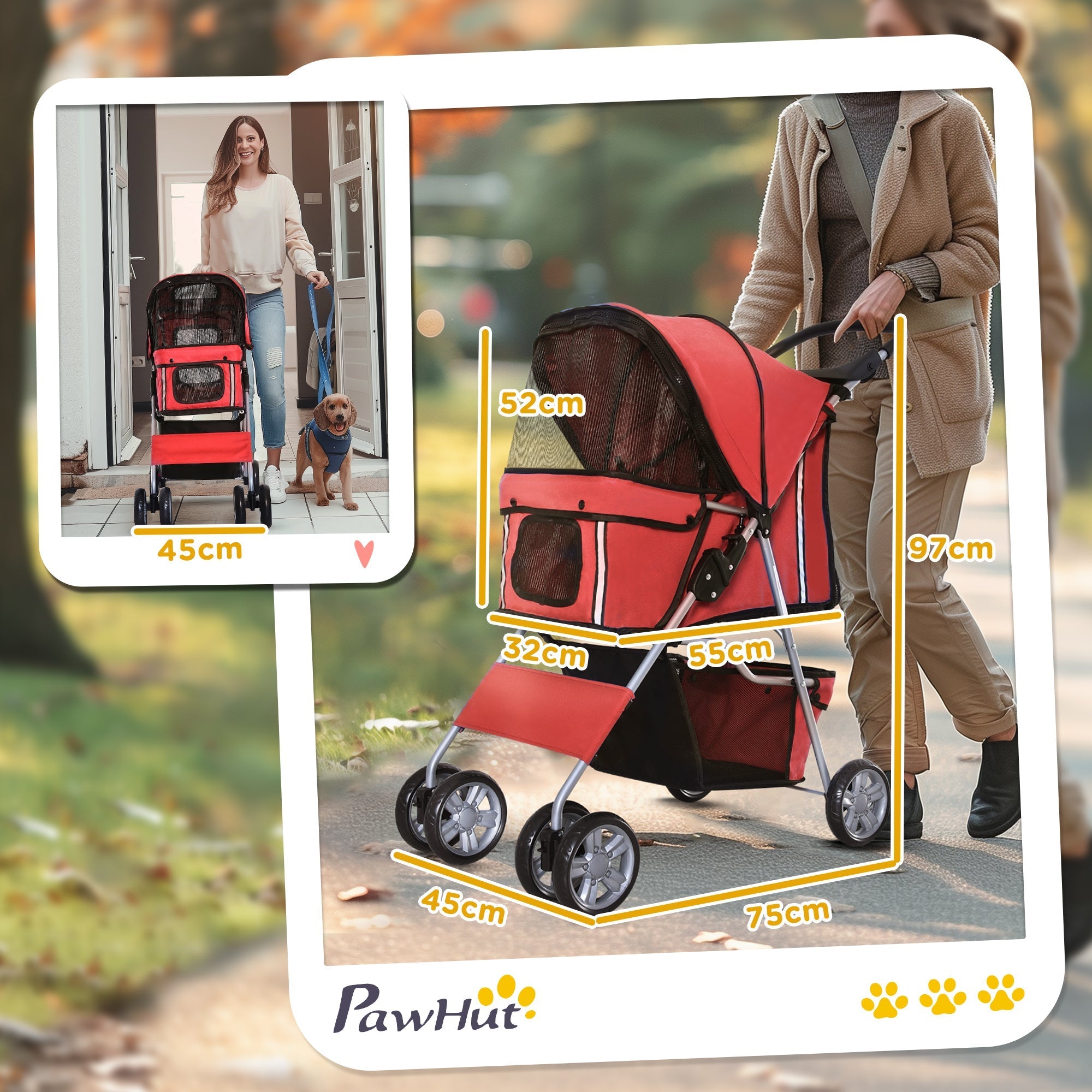 Dog Buggy, Lightweight & Foldable, Red