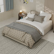 Modern Minimalist Bed Frame, 140x200 cm Gas Lift Storage, Dutch Velvet Beige