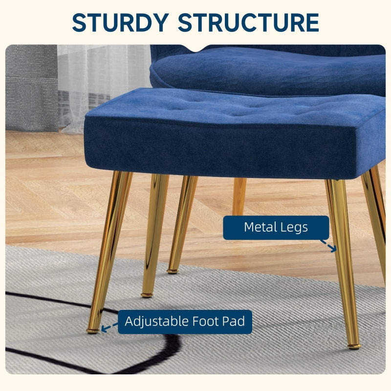 Modern Armchair with Footstool, Upholstered Accent Chair with Steel Legs, Dark Blue Velvet