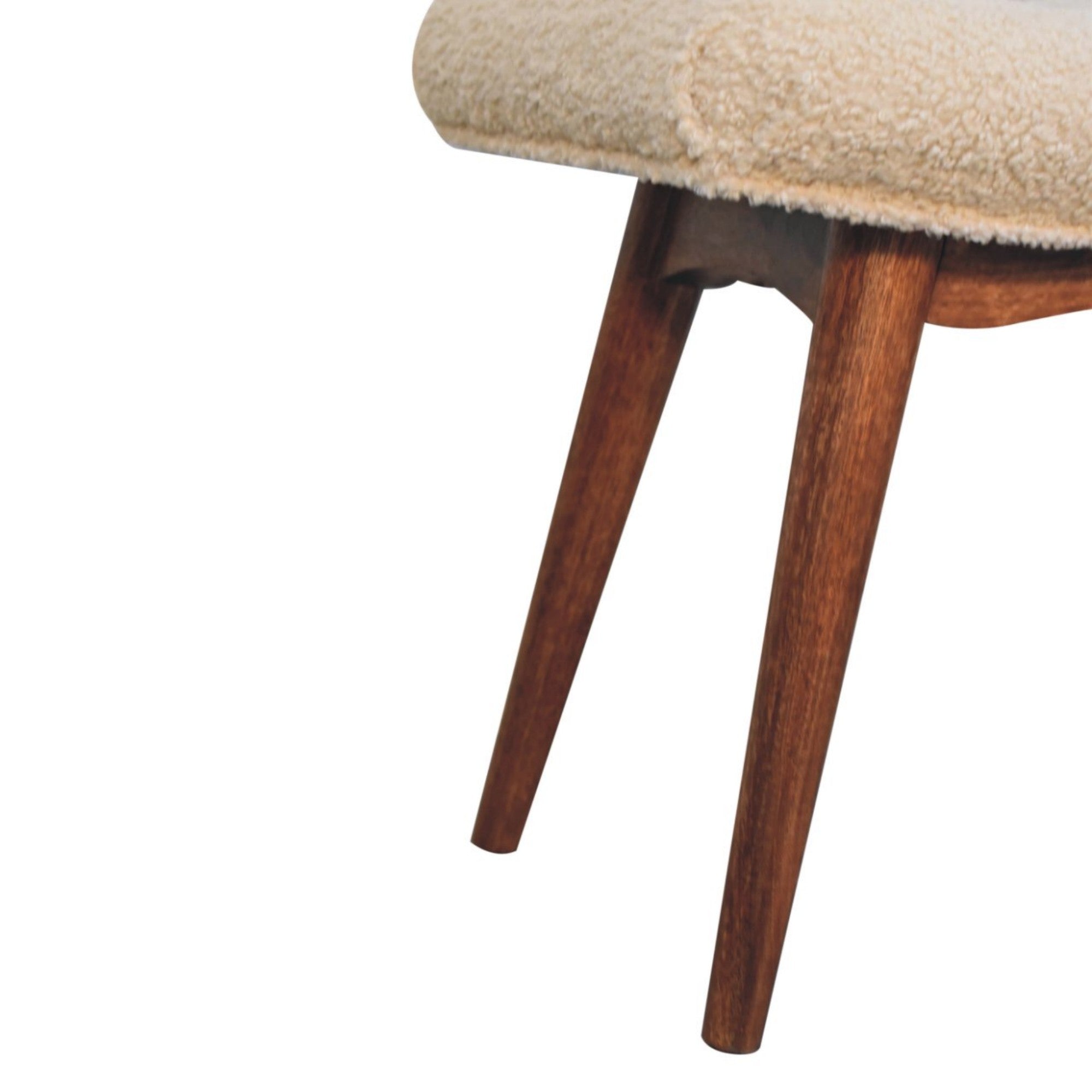 Solid Wood Curved Bench, Upholstered Honey Caramel Boucle Cream