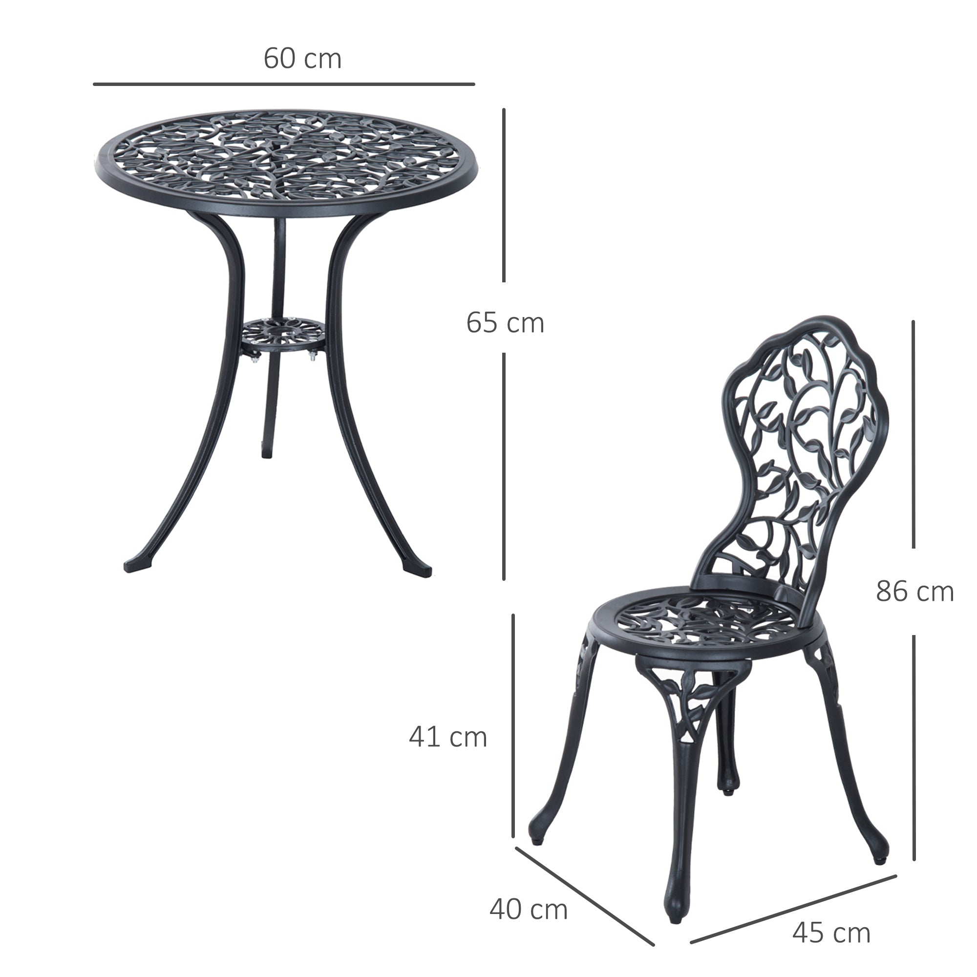 3 Pcs Bistro Set, Garden Furniture Dining Table Chairs, Aluminium Black
